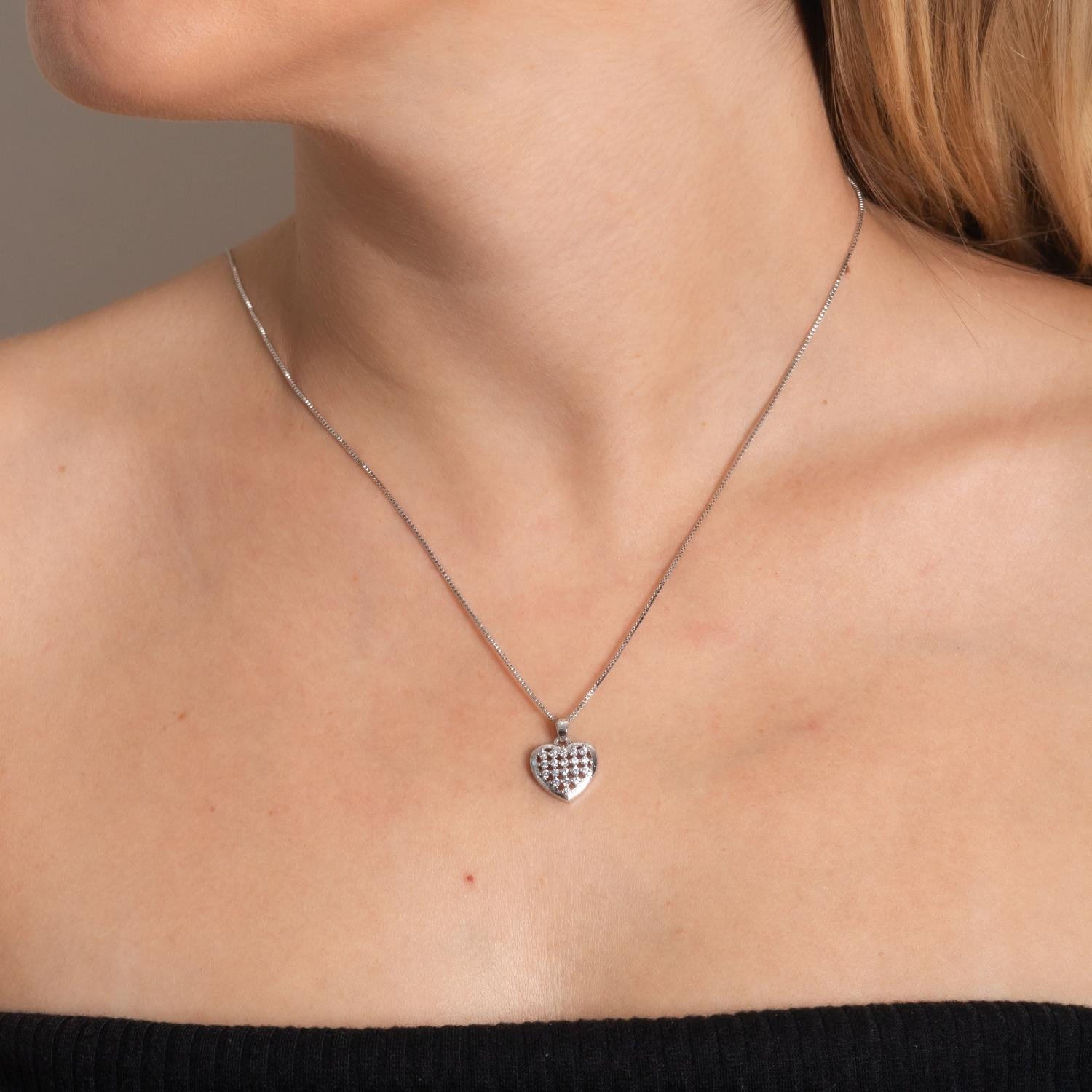 Clti-2085-Rd Colar De Coração Cravejado Cristal - Ródio Branco (45cm+5cm).