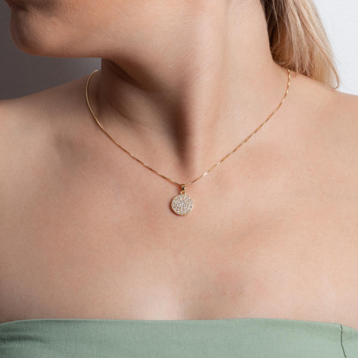 Clti-2086-Fo Colar Com Pingente Cravejado De Zircônias Cristais (45cm+5cm).