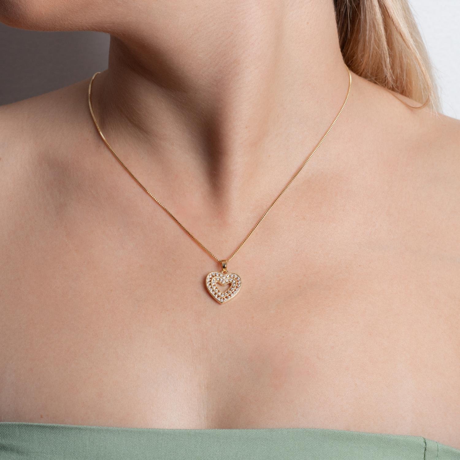 Clti-2087-Fo Colar De Coração Cravejado De Zircônias Cristais (45cm+5cm).