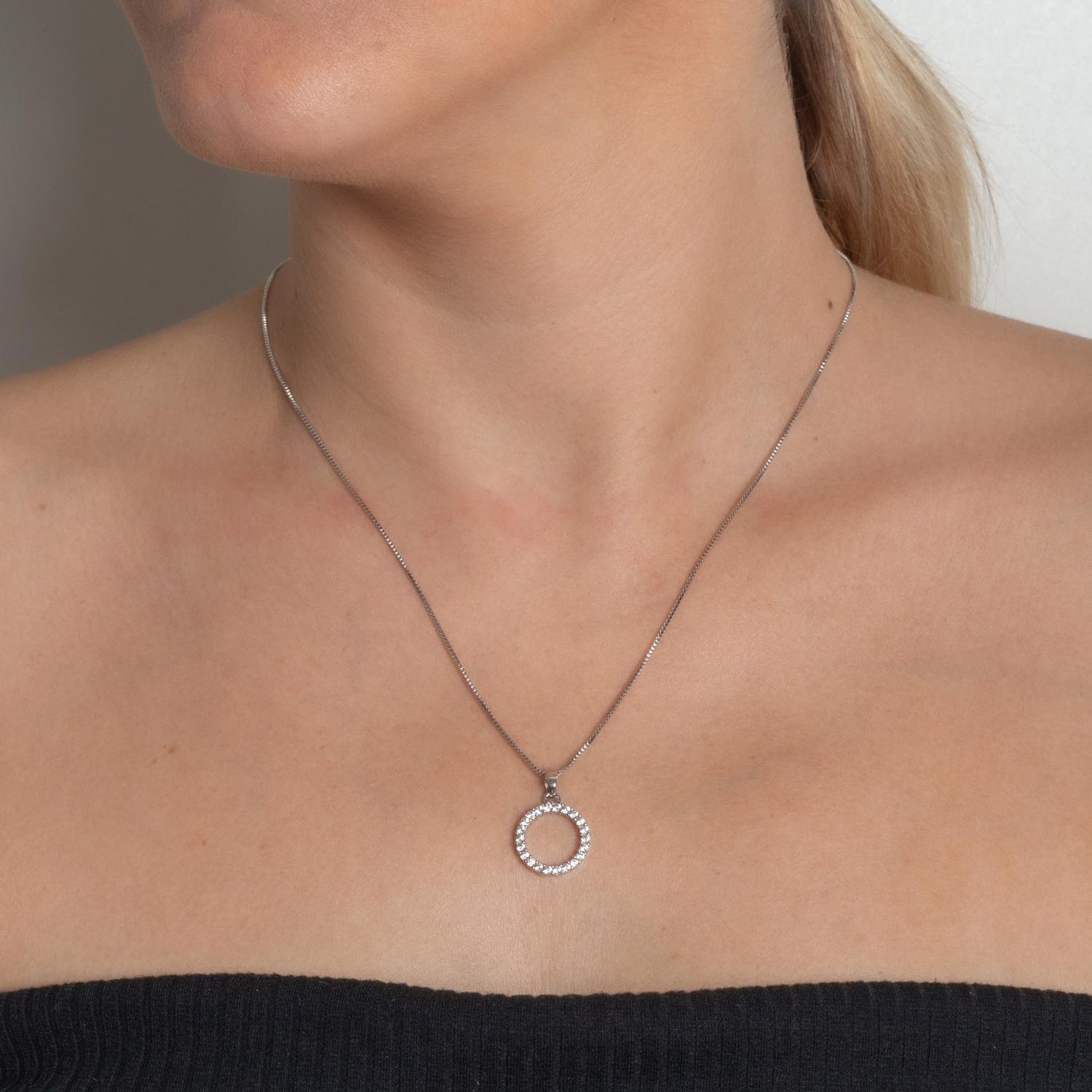 Clti-2090-Rd Colar Com Pingente Cravejado Cristal - Ródio Branco (45cm+5cm).