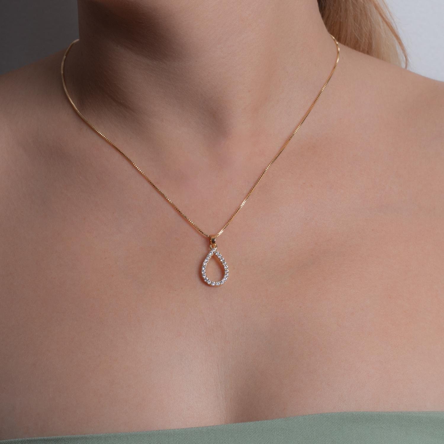 Clti-2091-Fo Colar Com Pingente De Gota Cravejado De Zircônias Cristais (45cm+5cm).