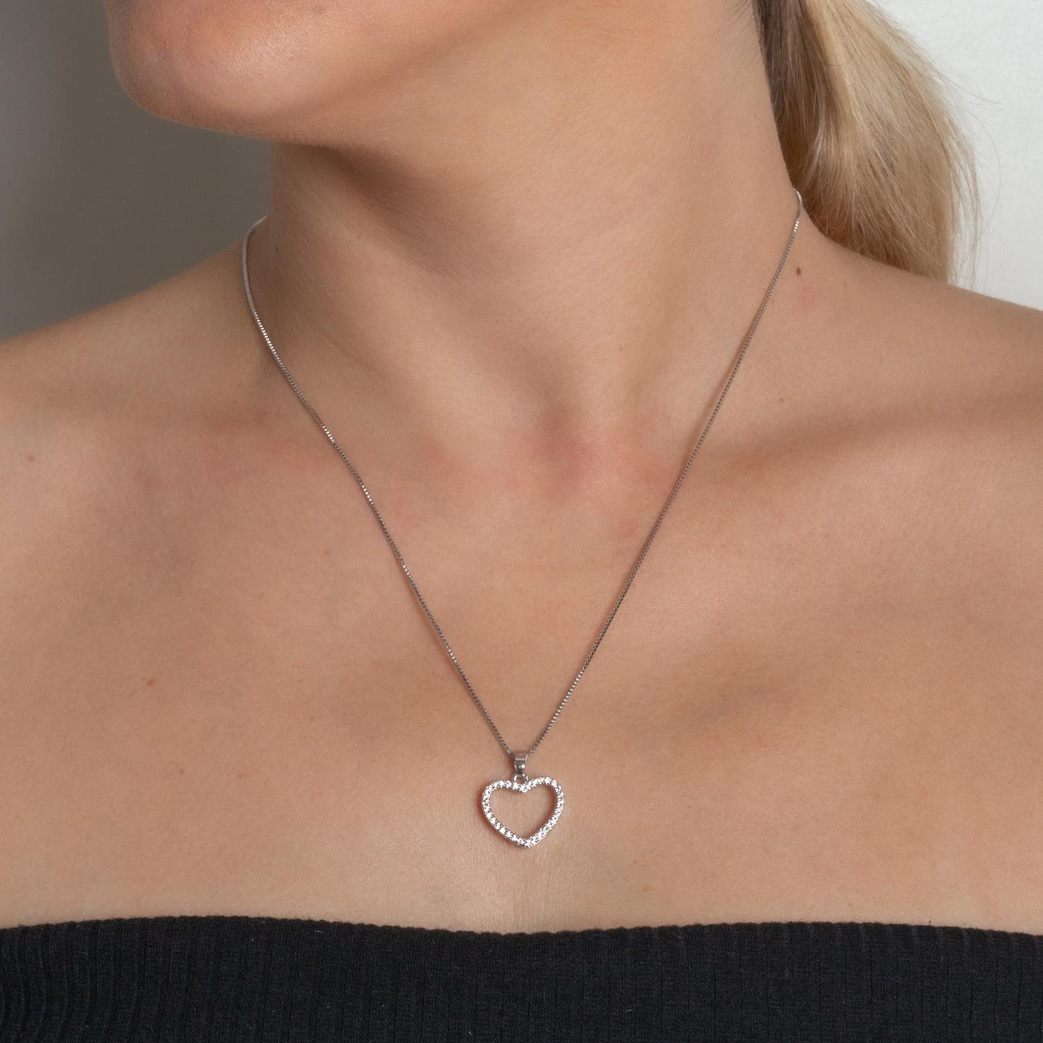 Clti-2093-Rd Colar Com Pingente De Coração Cravejado Cristal - Ródio Branco (45cm+5cm).&Nbsp;