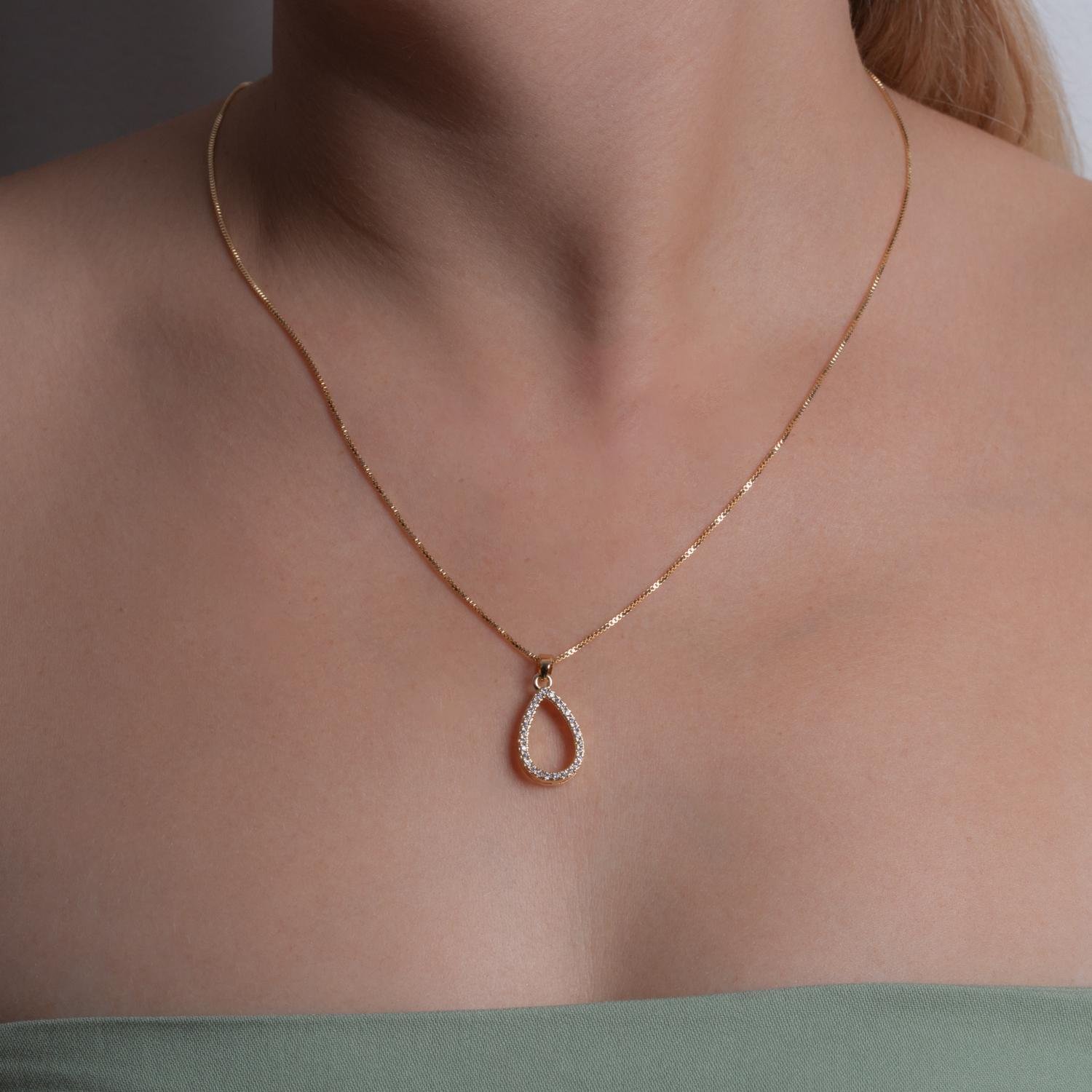 Clti-2094-Fo Colar Com Pingente De Gota Cravejado De Zircônias Cristais (45cm+5cm).