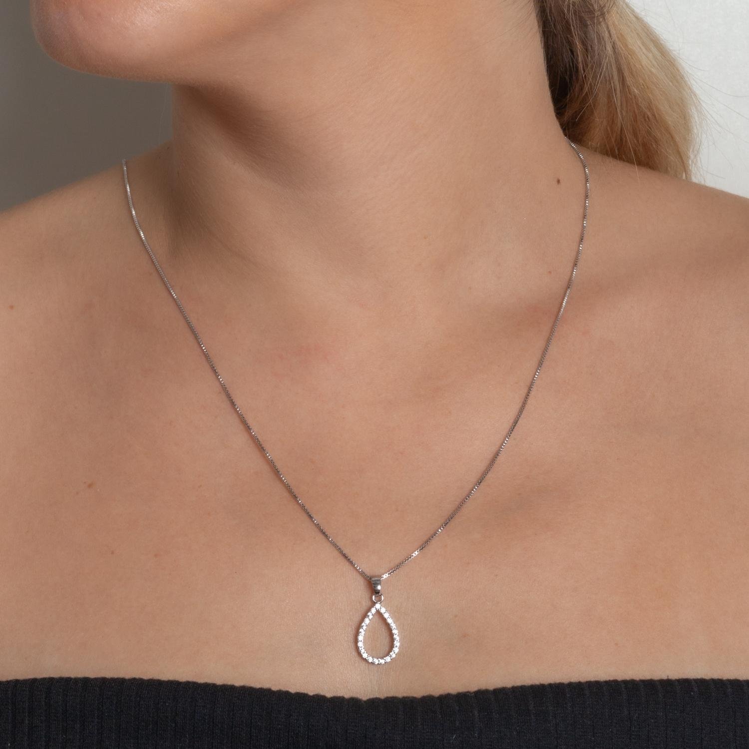 Clti-2096-Rd Colar Gota Cravejado Cristal - Ródio Branco (45cm+5cm).