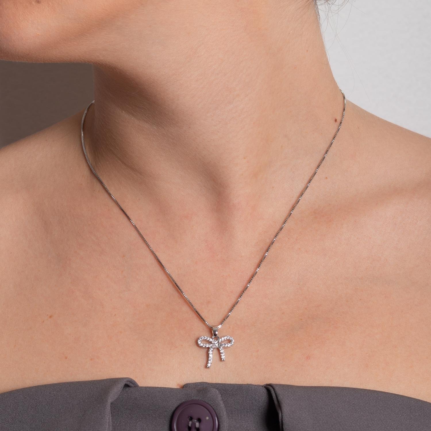 Clt-2101-Rd Colar De Laço Cravejado Cristal - Ródio Branco (45cm+5cm).