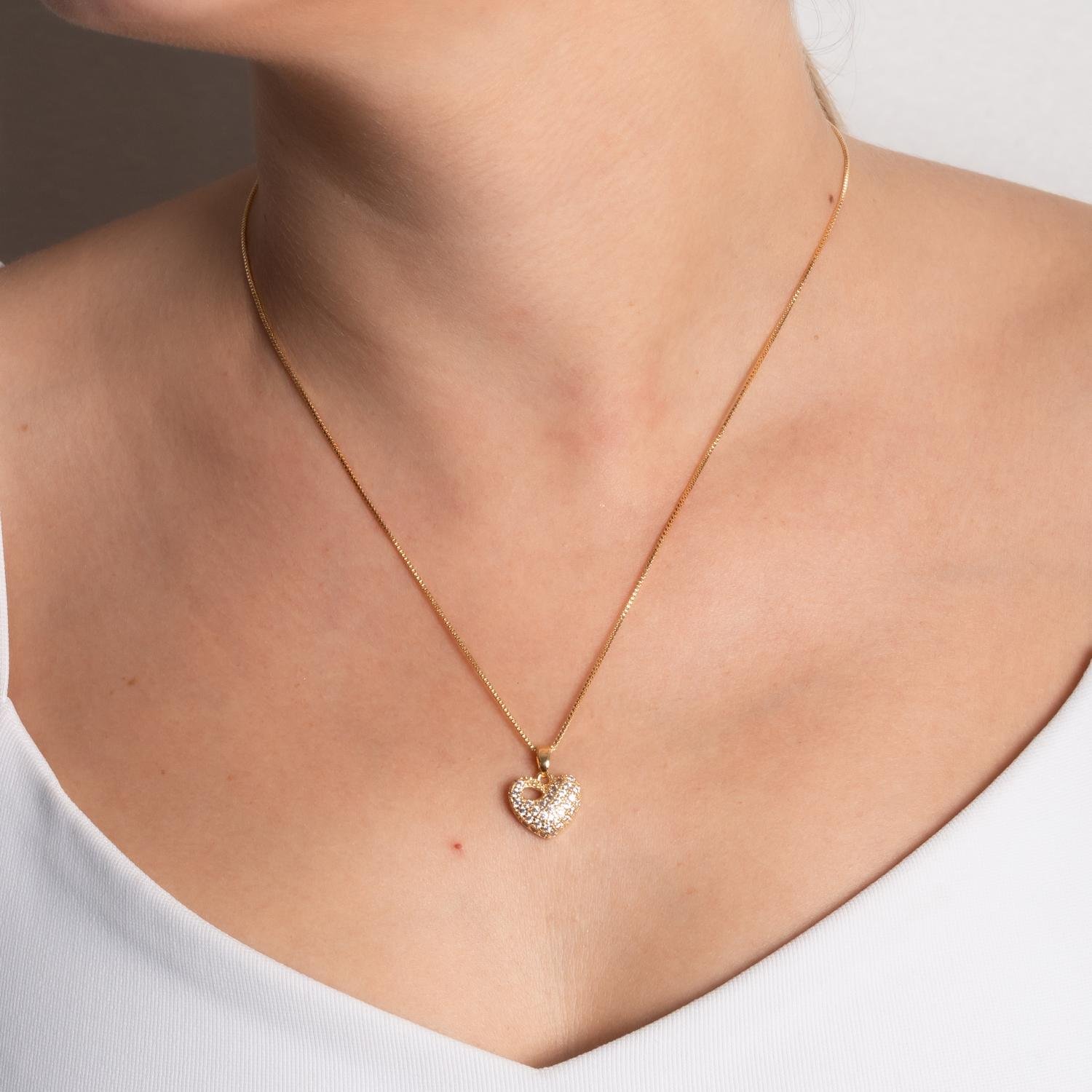 Clti-2102-Fo Colar De Coração Cravejado Cristal (45cm+5cm).