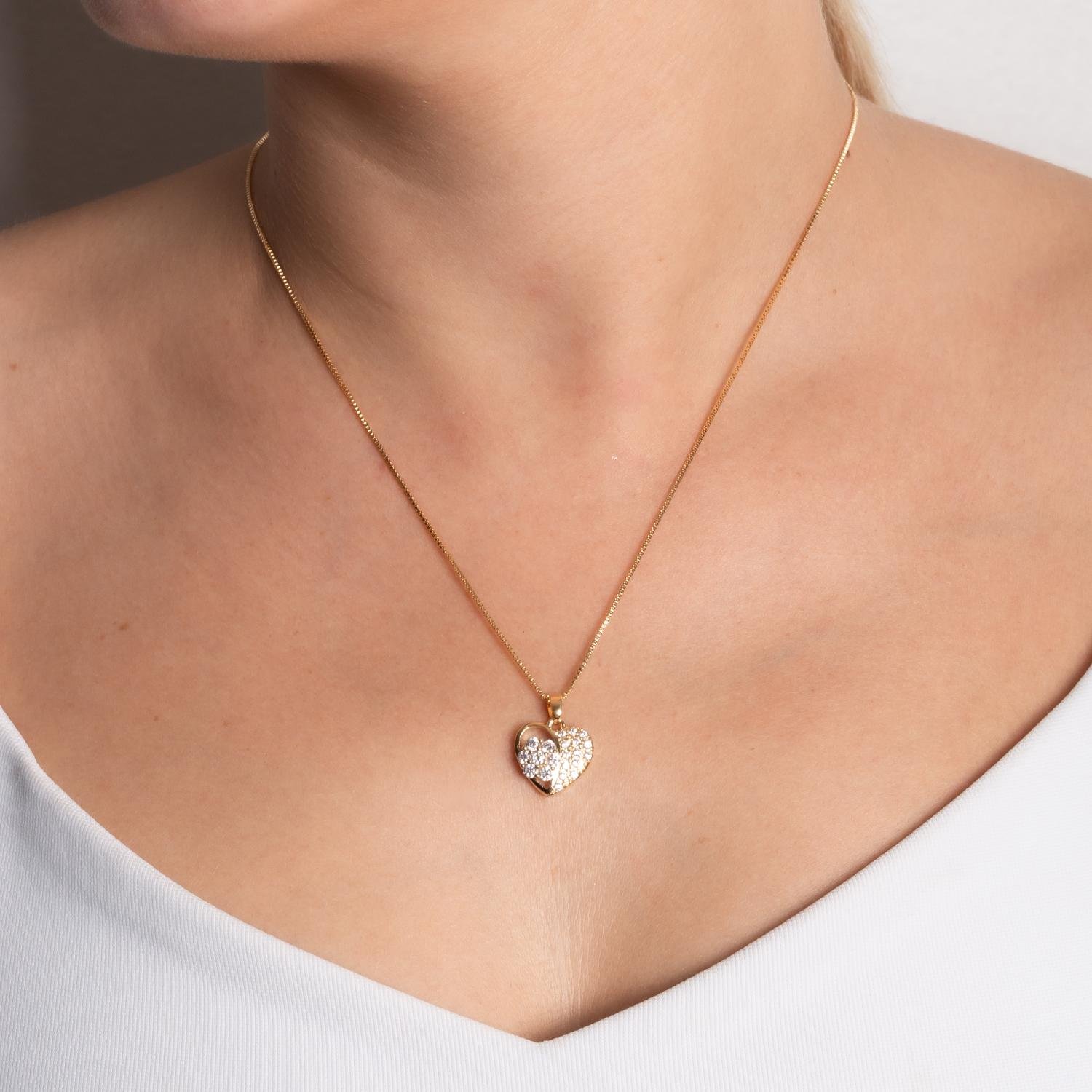 Clti-2103-Fo Colar Com Pingente De Coração Cravejado Cristal (45cm+5cm).&Nbsp;