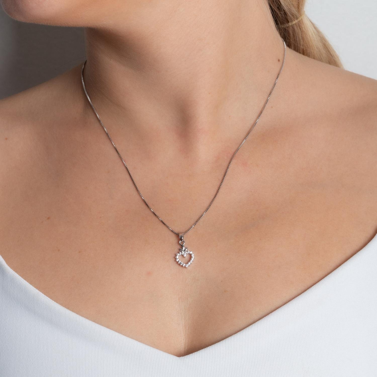 Clti-2109-Rd Colar De Coração Cravejado Cristal - Ródio Branco (45cm+5cm).