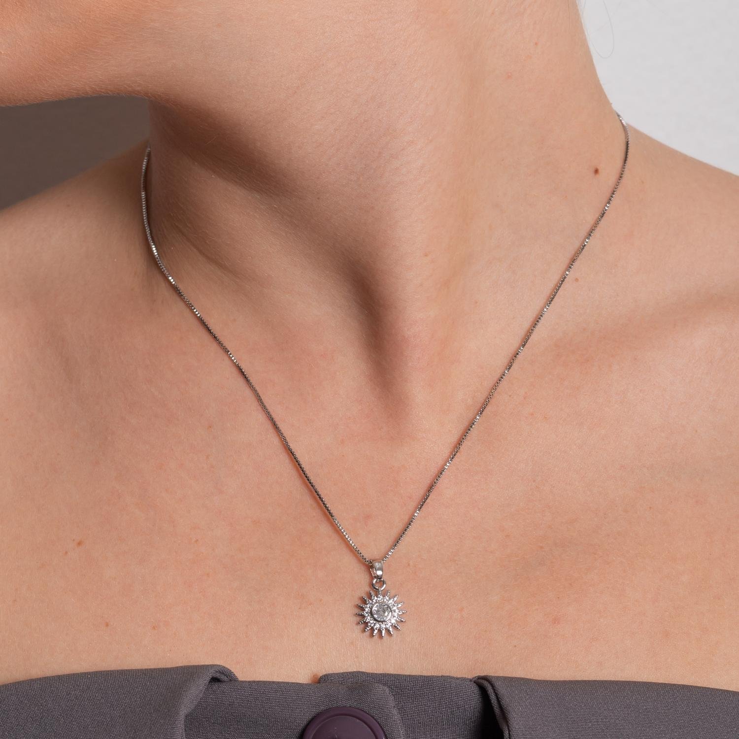 Clti-2110-Rd Colar Com Pingente Cravejado Cristal - Ródio Branco (45cm+5cm).