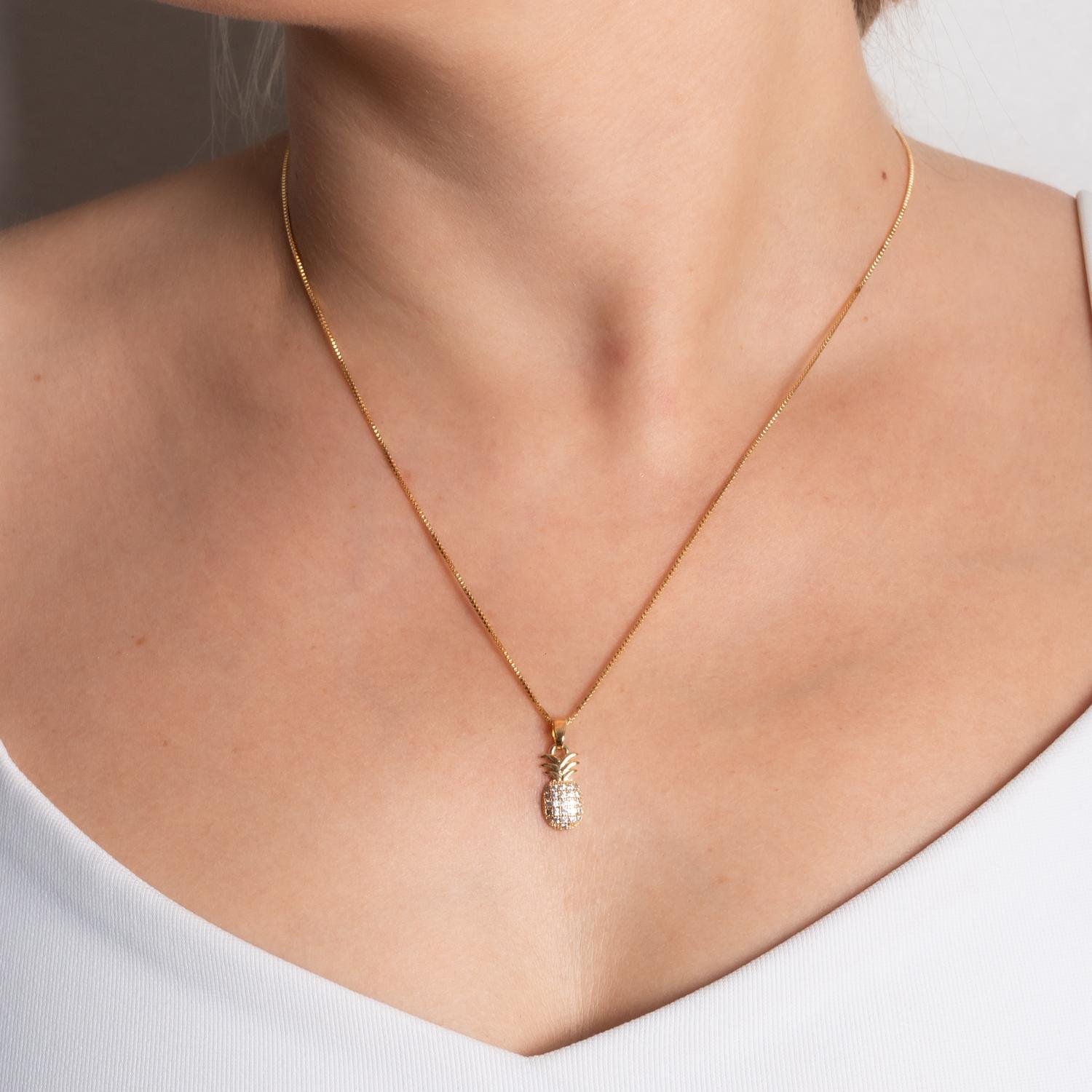 Clti-2137-Fo Colar De Abacaxi Cravejado Cristal (45cm+5cm).