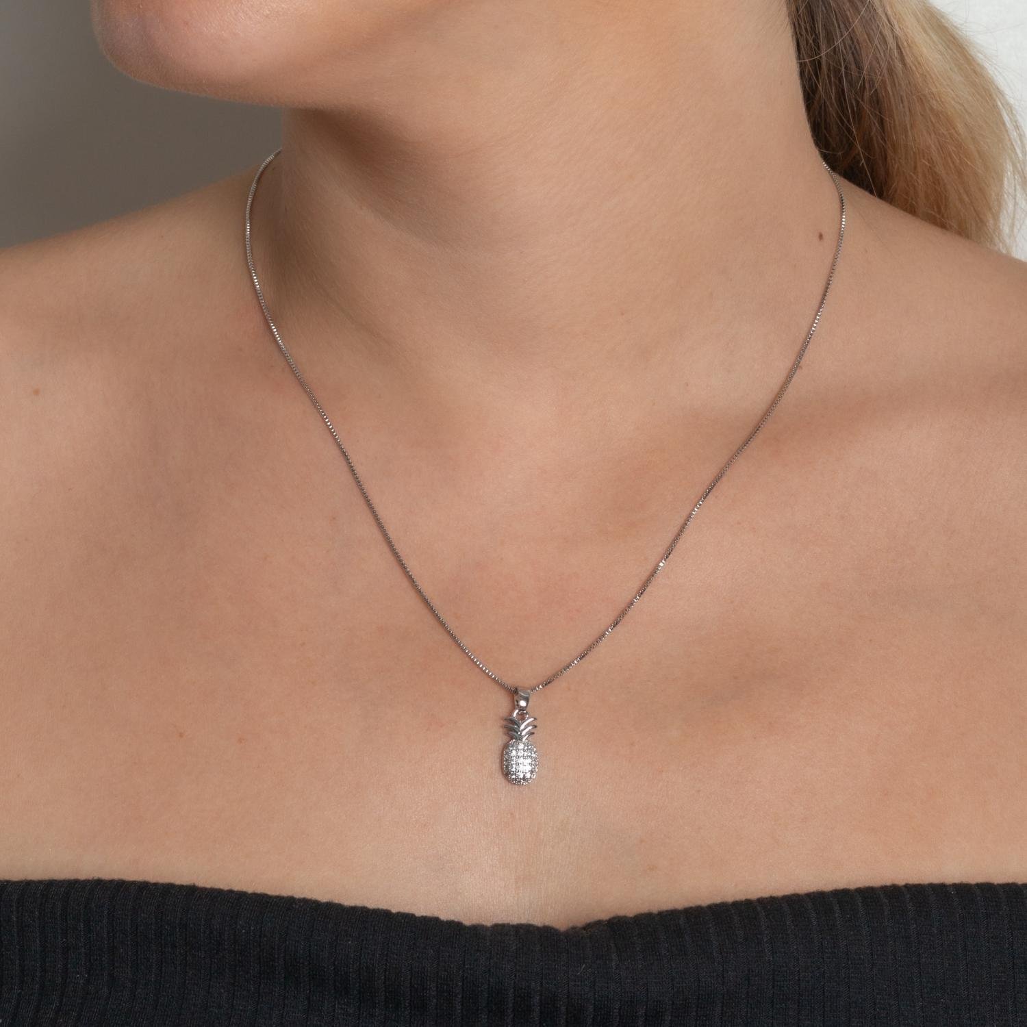 Clti-2137-Rd Colar Com Pingente De Abacaxi Cristal (45cm+5cm).