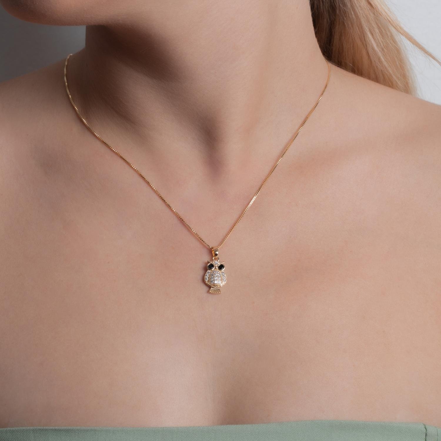 Clti-2142-Fo Colar De Coruja Cravejado Cristal (45cm+5cm).