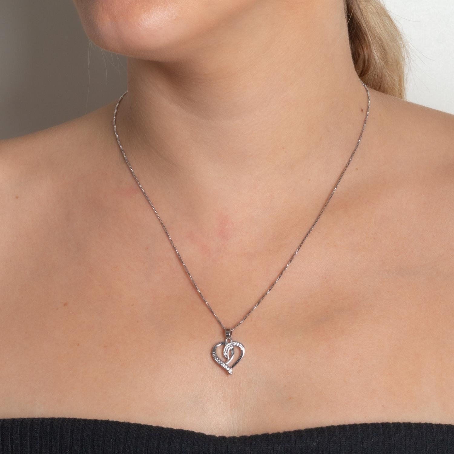 Clti-2147-Rd Colar Com Pingente De Coração Cravejado Cristal - Ródio Branco (45cm+5cm).