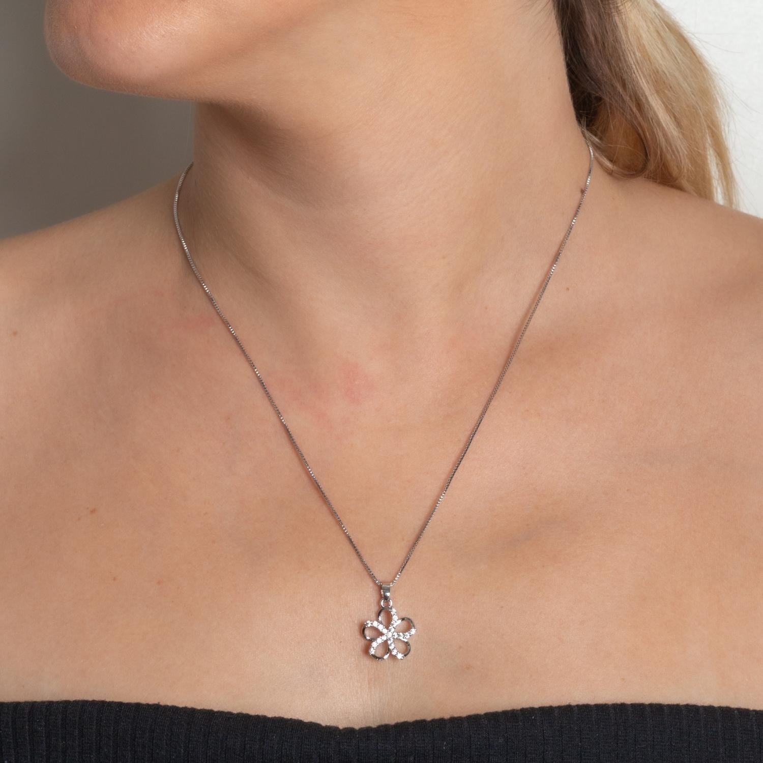 Clti-2150-Rd Colar De Flor Cravejado Cristal - Ródio Branco (45cm+5cm).