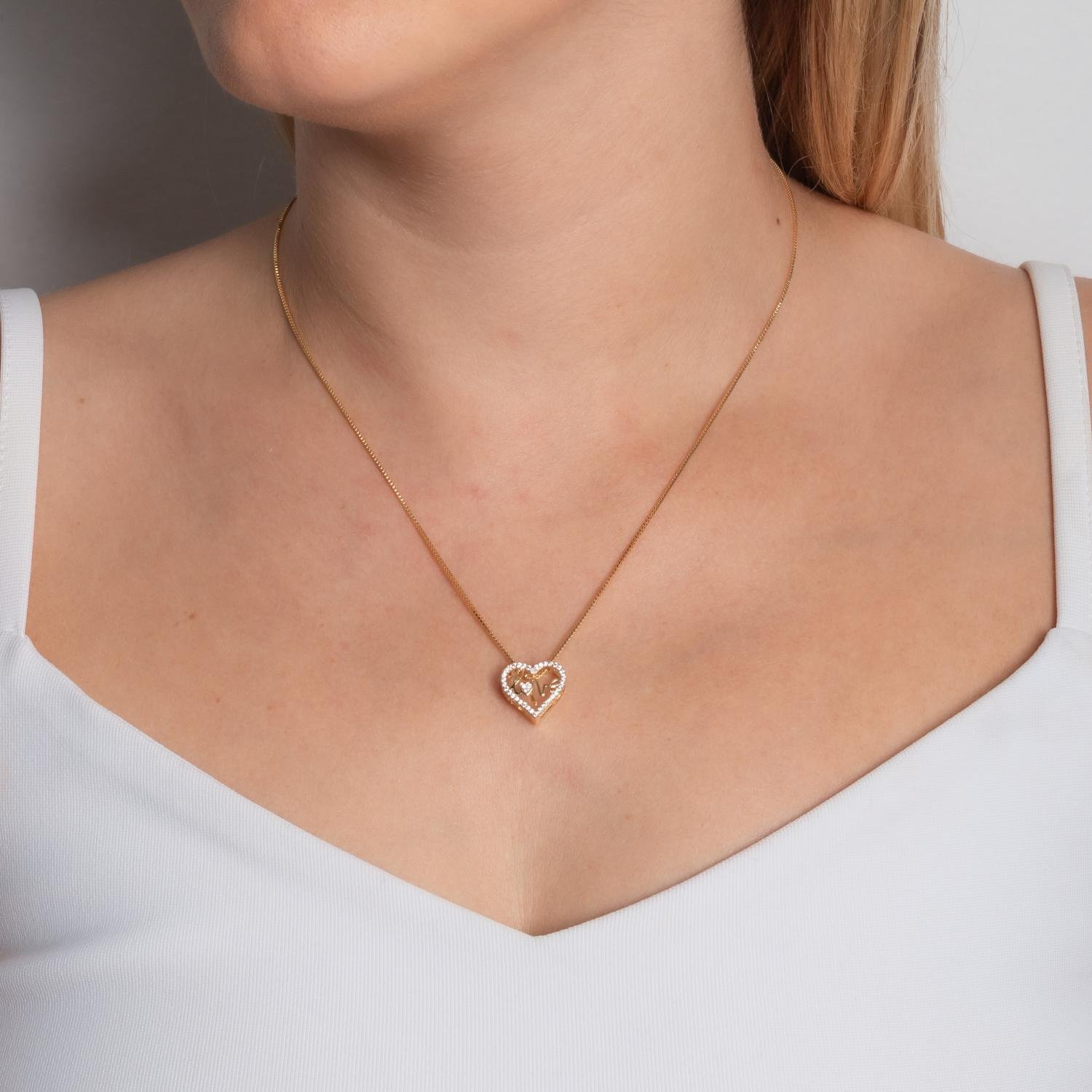 Clti-2153-Fo Colar De Coração Cravejado Escrito Love (45cm+5cm).