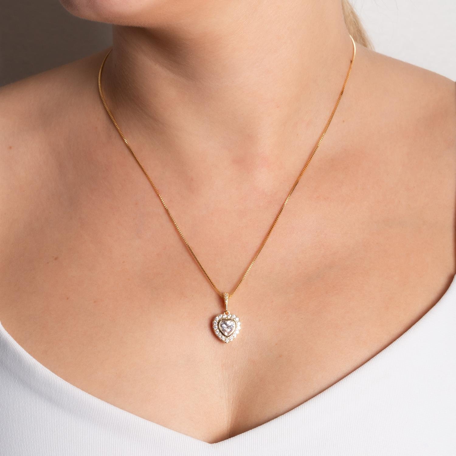 Clti-2154-Fo Colar De Coração Cravejado Cristal (45cm+5cm).