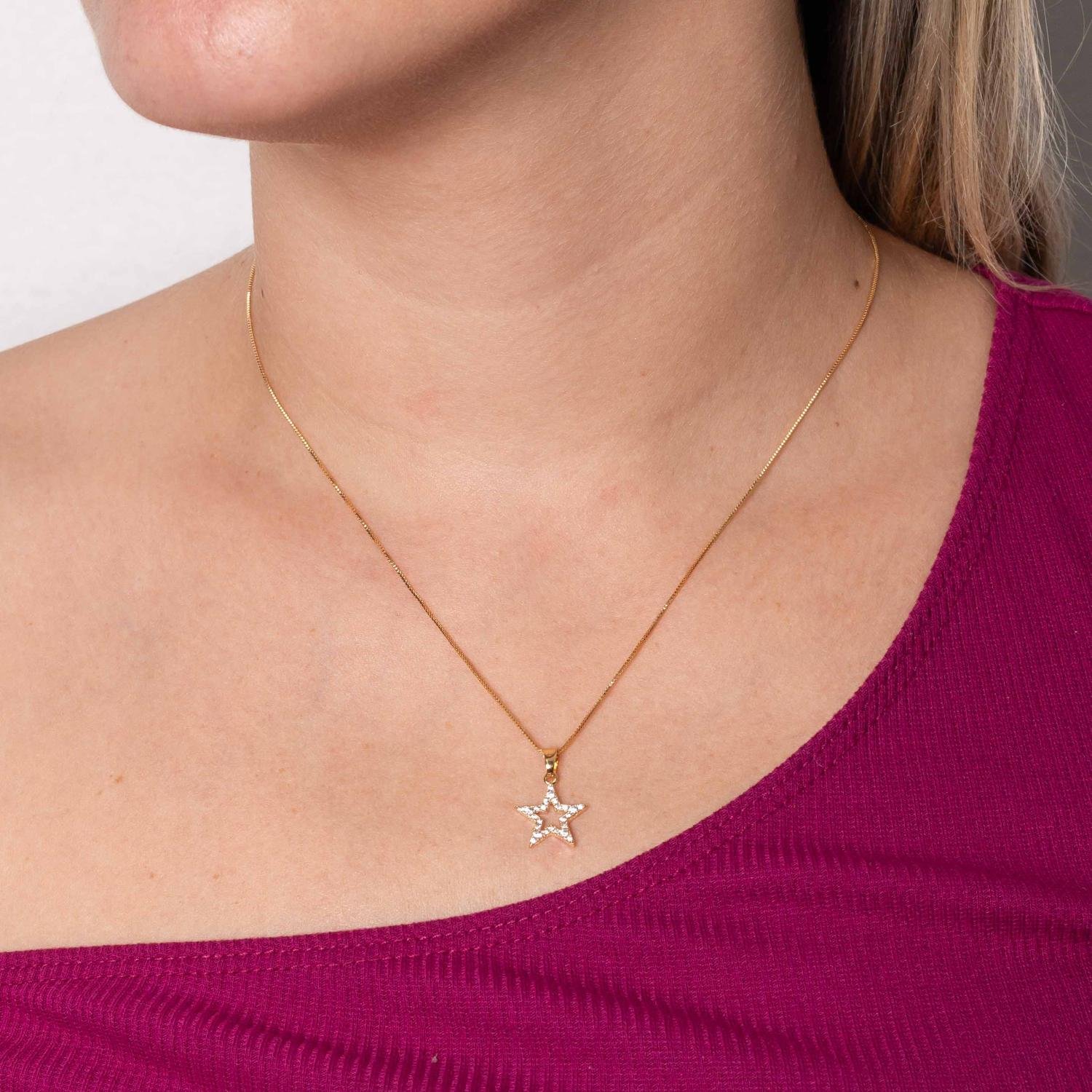 Clti-2160-Fo Colar De Estrela Vazado Cravejado Cristal (40cm+5cm).