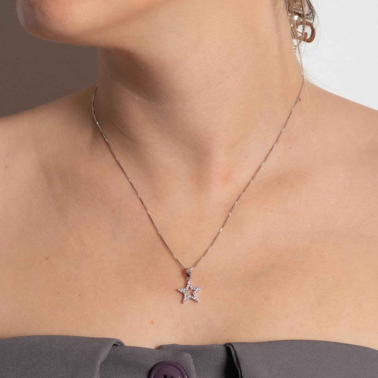 Clti-2160-Rd Colar De Estrela Vazado Cravejado Cristal- Ródio Branco (40cm+5cm).