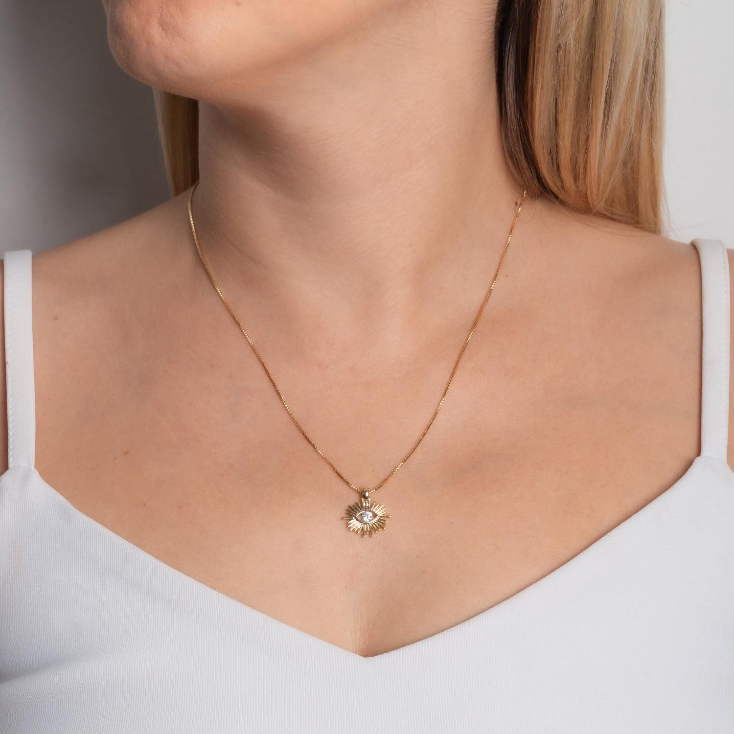 Clti-2161-Fo Colar Olho Grego Cravejado De Zircônias Cristais.