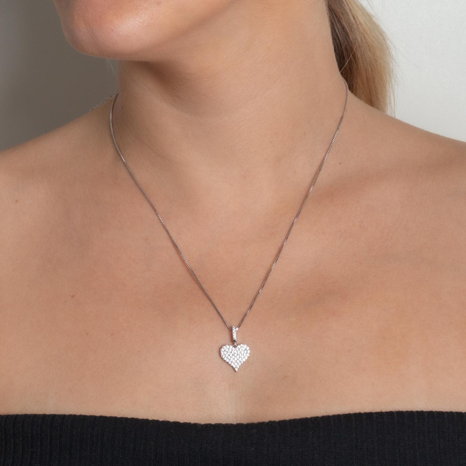 Clti-2062-Rd Colar Com Pingente De Coração Cristal - Ródio Branco (45cm+5cm).