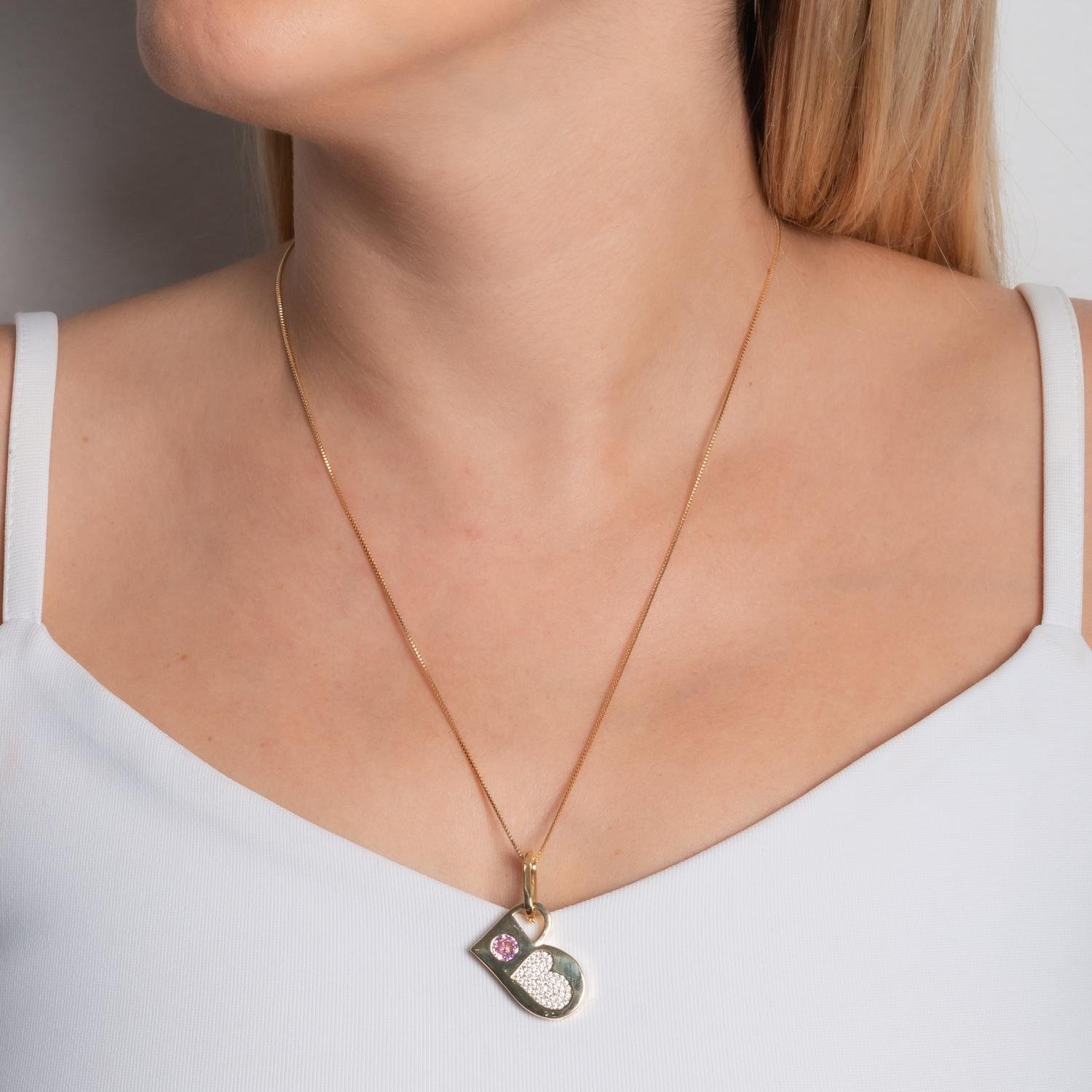 Clti-2169-Fo Colar De Coração Cravejado De Zircônias Cristais (45cm+5cm).