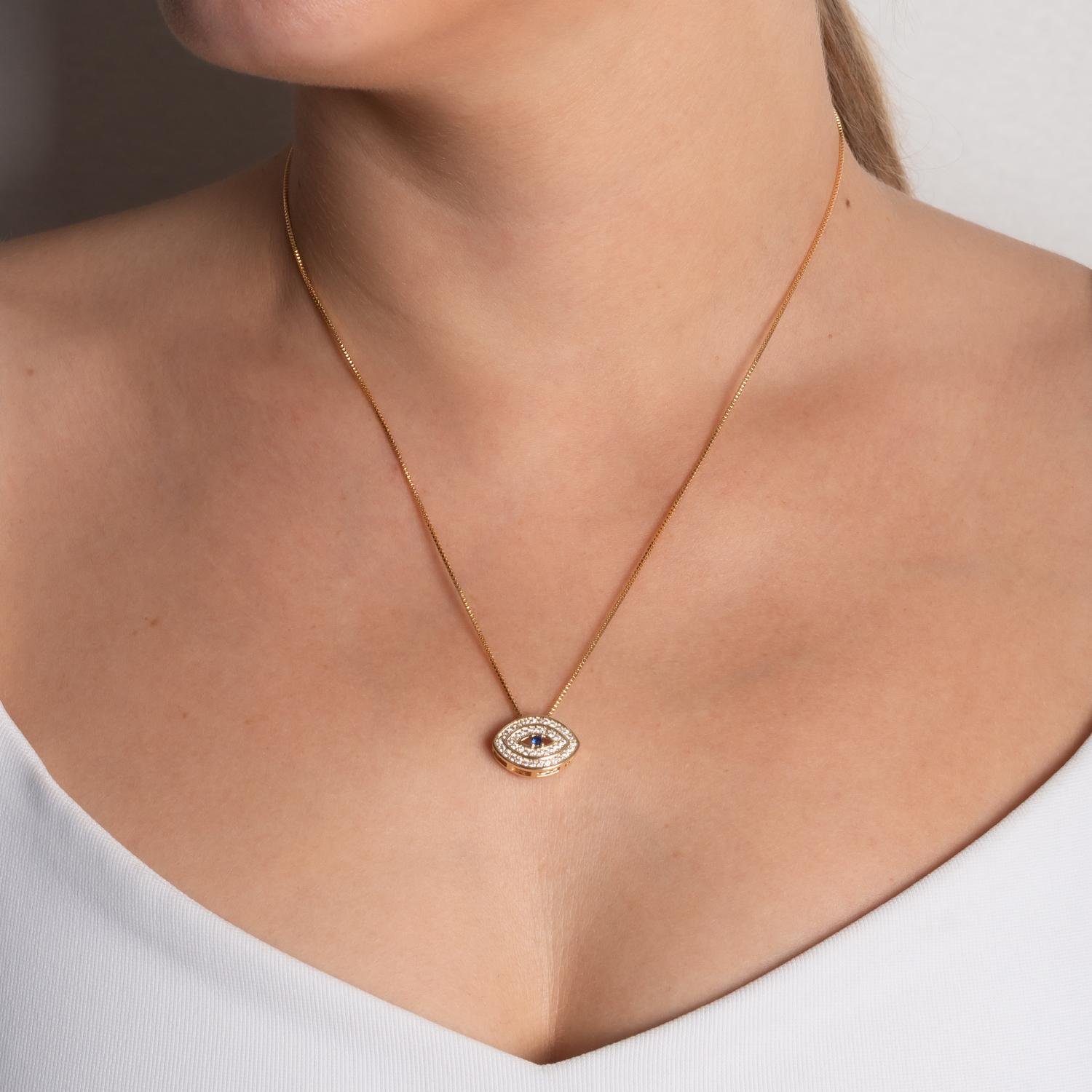 Clti-2170-Fo Colar Olho Grego Cravejado Crista + Azul Escuro (45cm+5cm).