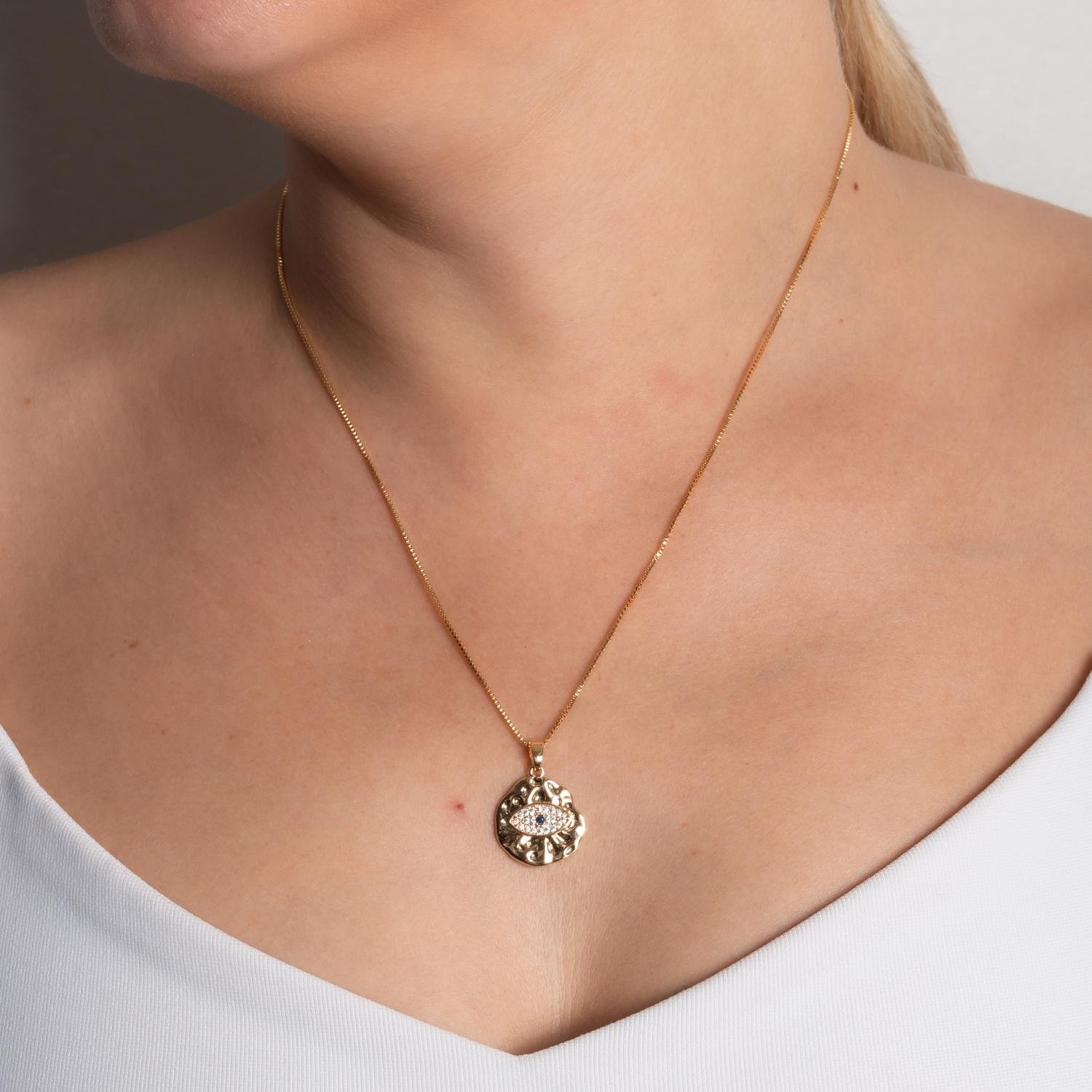 Clti-2172-Fo Colar Olho Grego Cravejado Cristal (45cm+5cm).