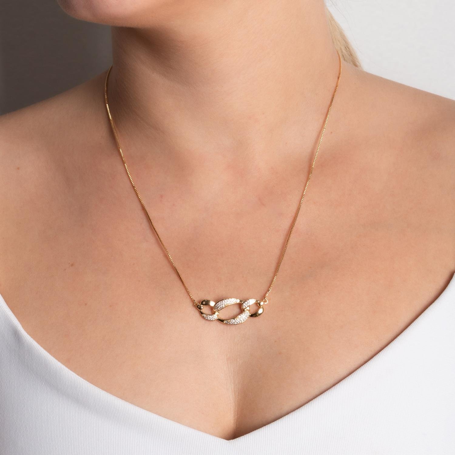 Clti-2174-Fo Colar Com Pingente Elos Cravejado Cristal (21x21cm).