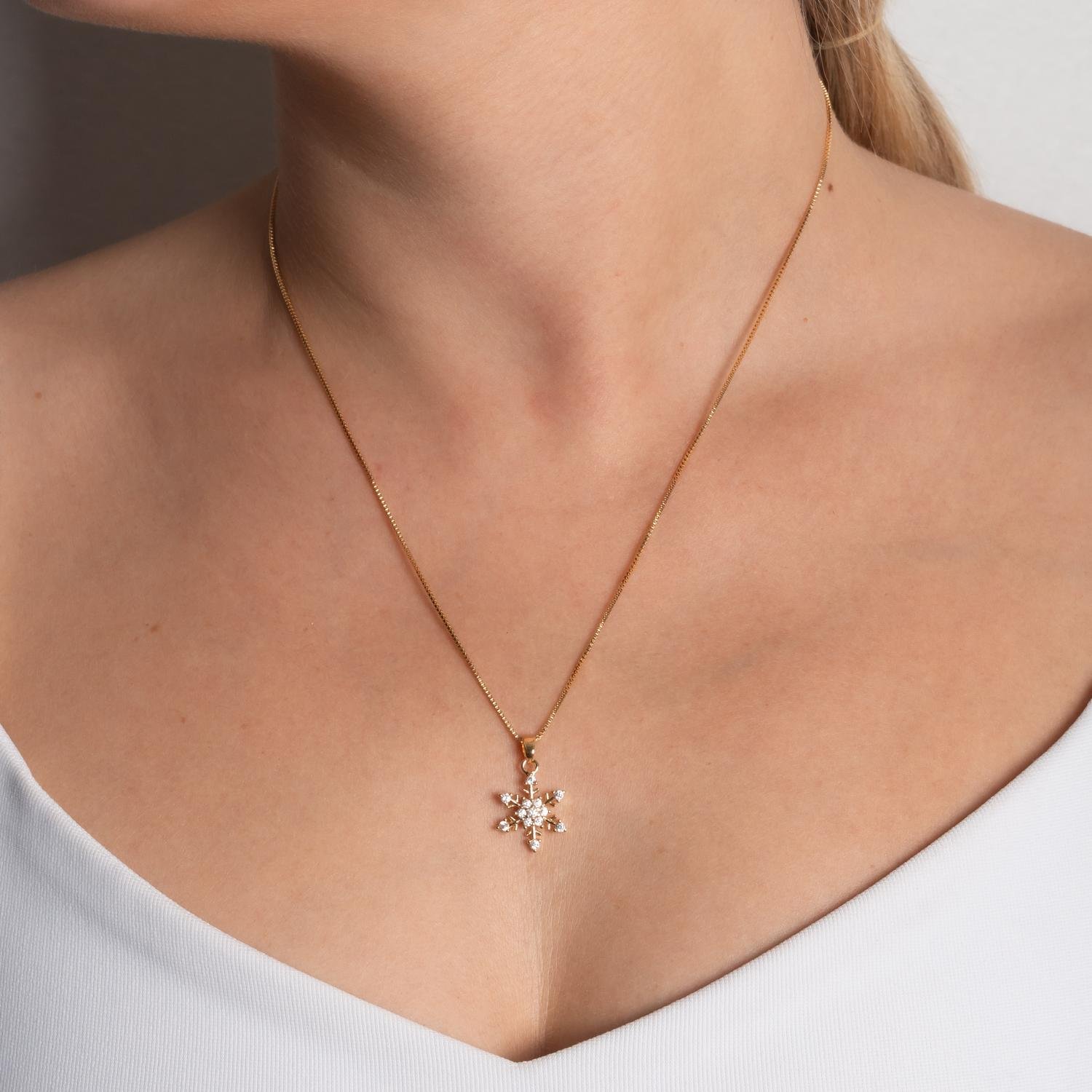 Clti-2178-Fo Colar Com Pingente De Floco De Neve Cristal (45cm+5cm).