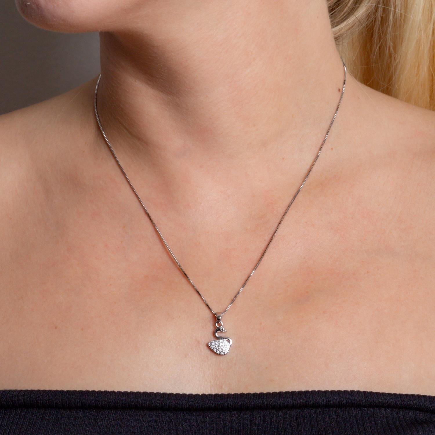 Clti-2181-Rd Colar Cisne Cravejado Cristal - Ródio Branco (45cm+5cm).