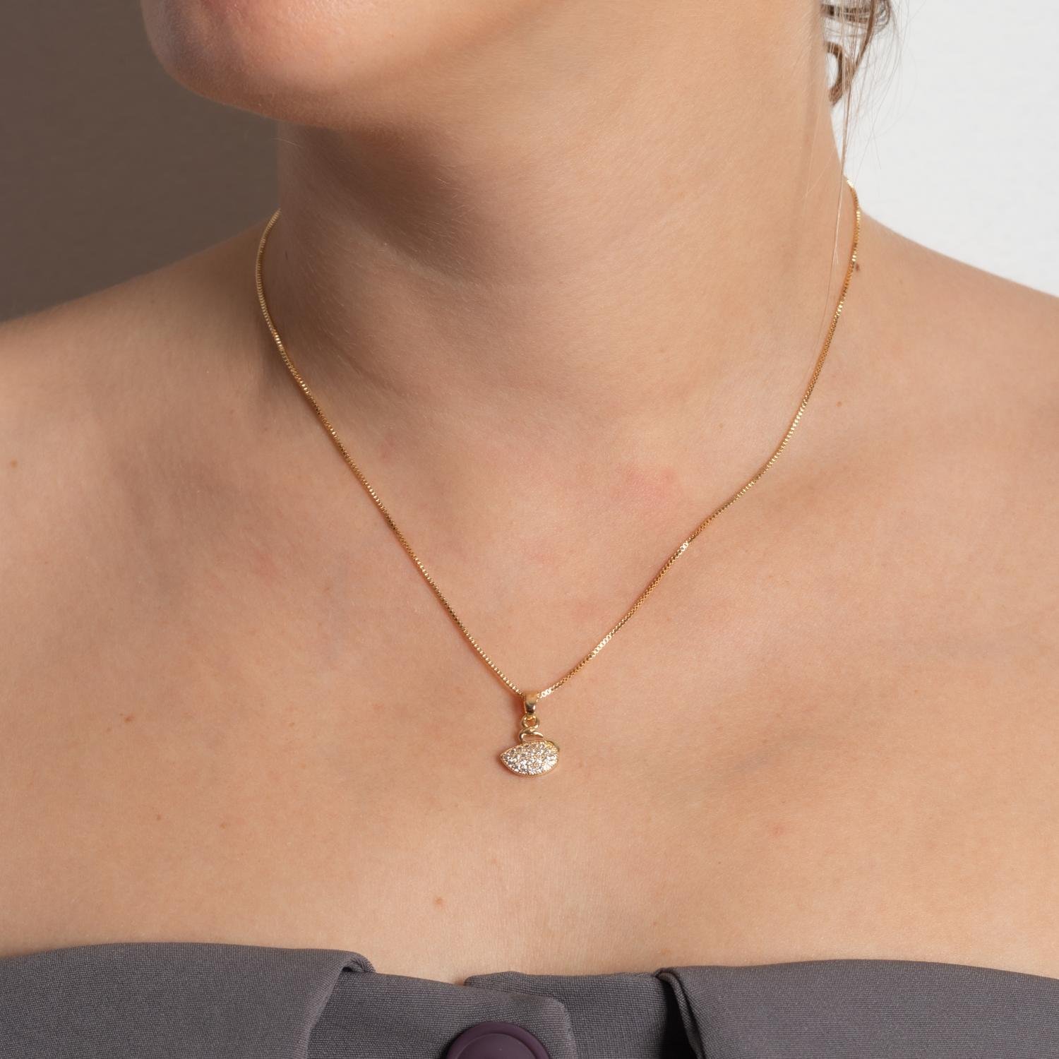 Clti-2182-Fo Colar Com Pingente De Cisne Cravejado De Zircônias Cristais (40cm+5cm).