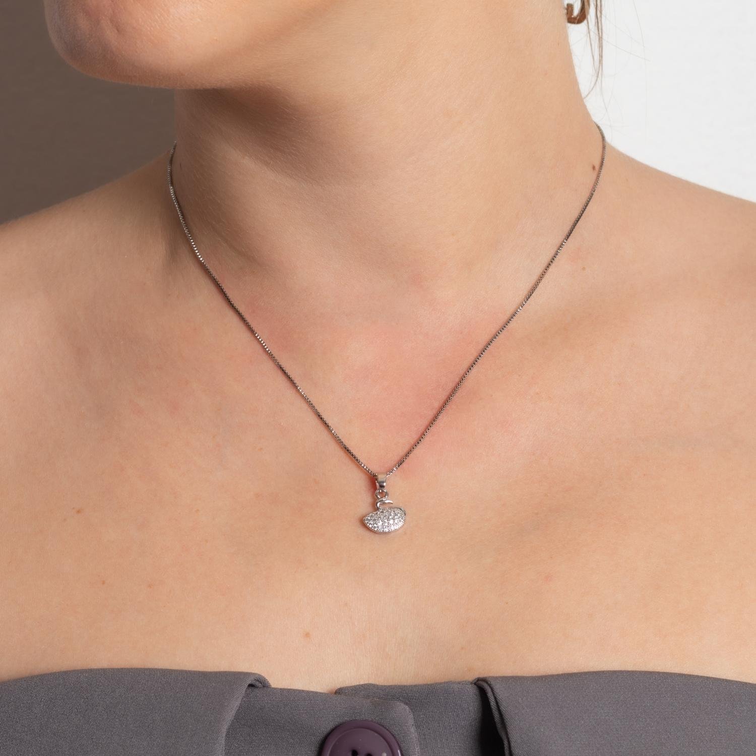 Clti-2182-Rd Colar Com Pingente De Cisne Cravejado Cristal - Ródio Branco (40cm+5cm).