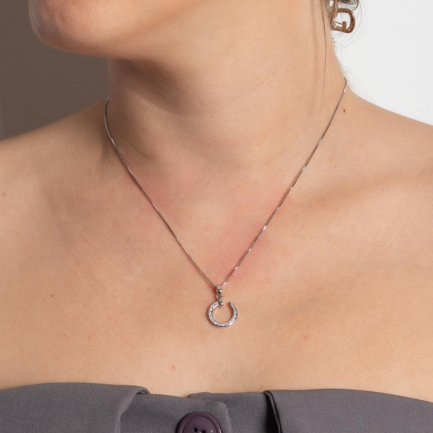 Clti-2183-Rd Colar Com Pingente Cravejado De Zircônias Cristais - Ródio Branco (40cm+5cm).