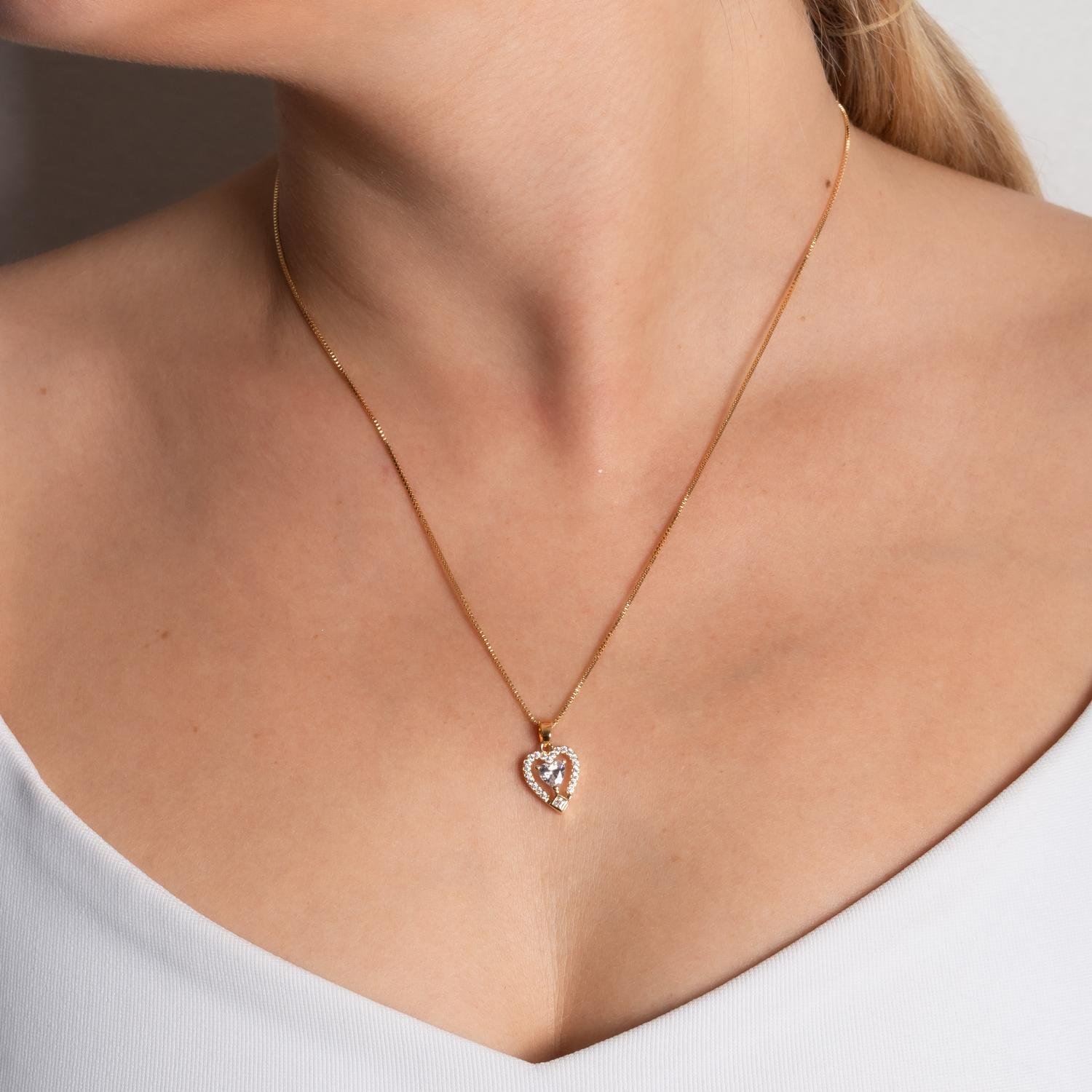 Clti-2186-Fo Colar De Coração Cravejado Cristal (45cm+5cm).