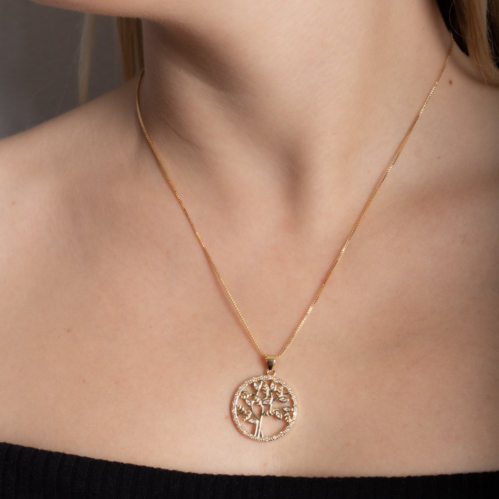 Clti-2230-Fo Colar De Árvore Da Vida Cravejado Cristal (45cm).