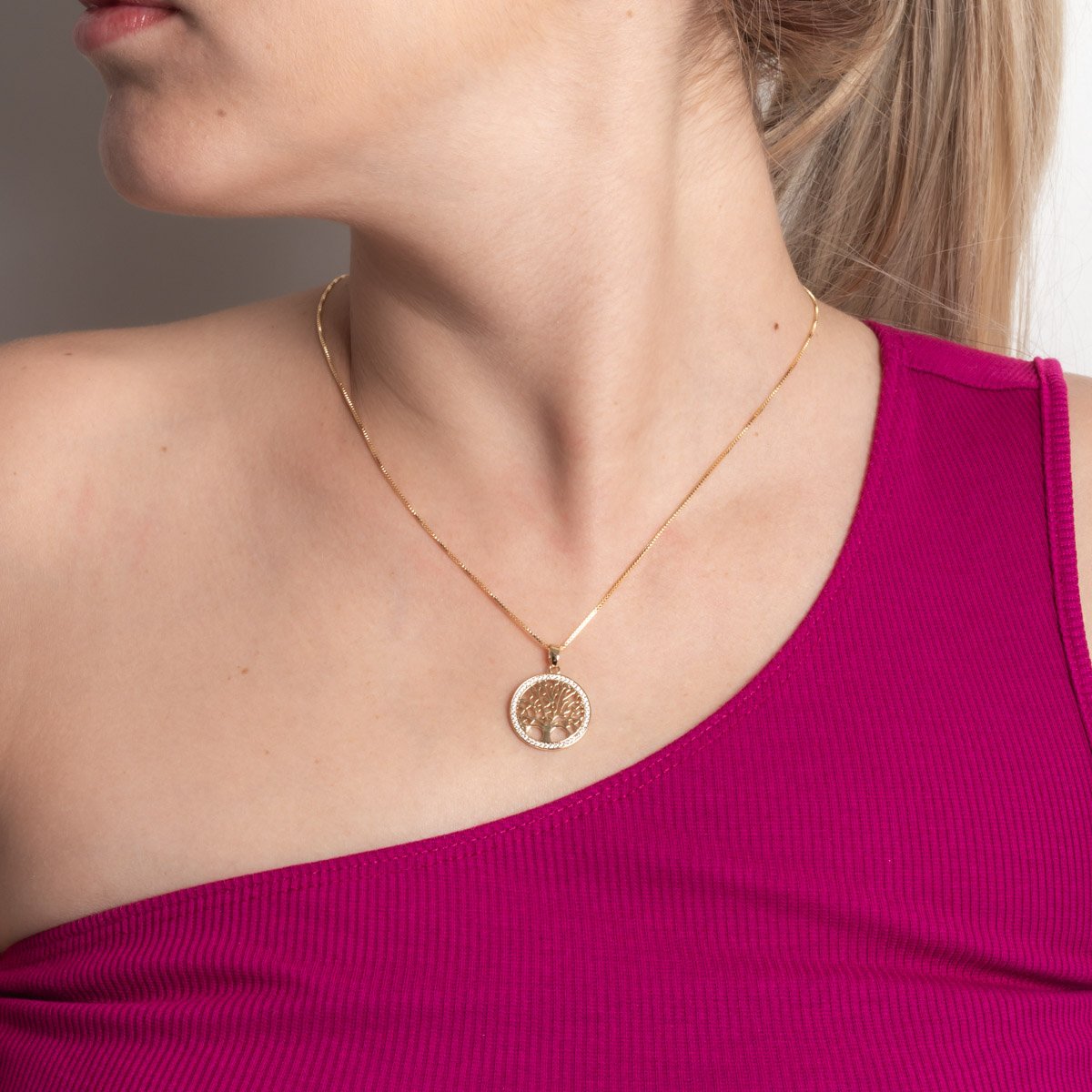 Clti-2300-Fo Colar De Árvore Da Vida Cravejado De Zircônias Cristais (45cm).