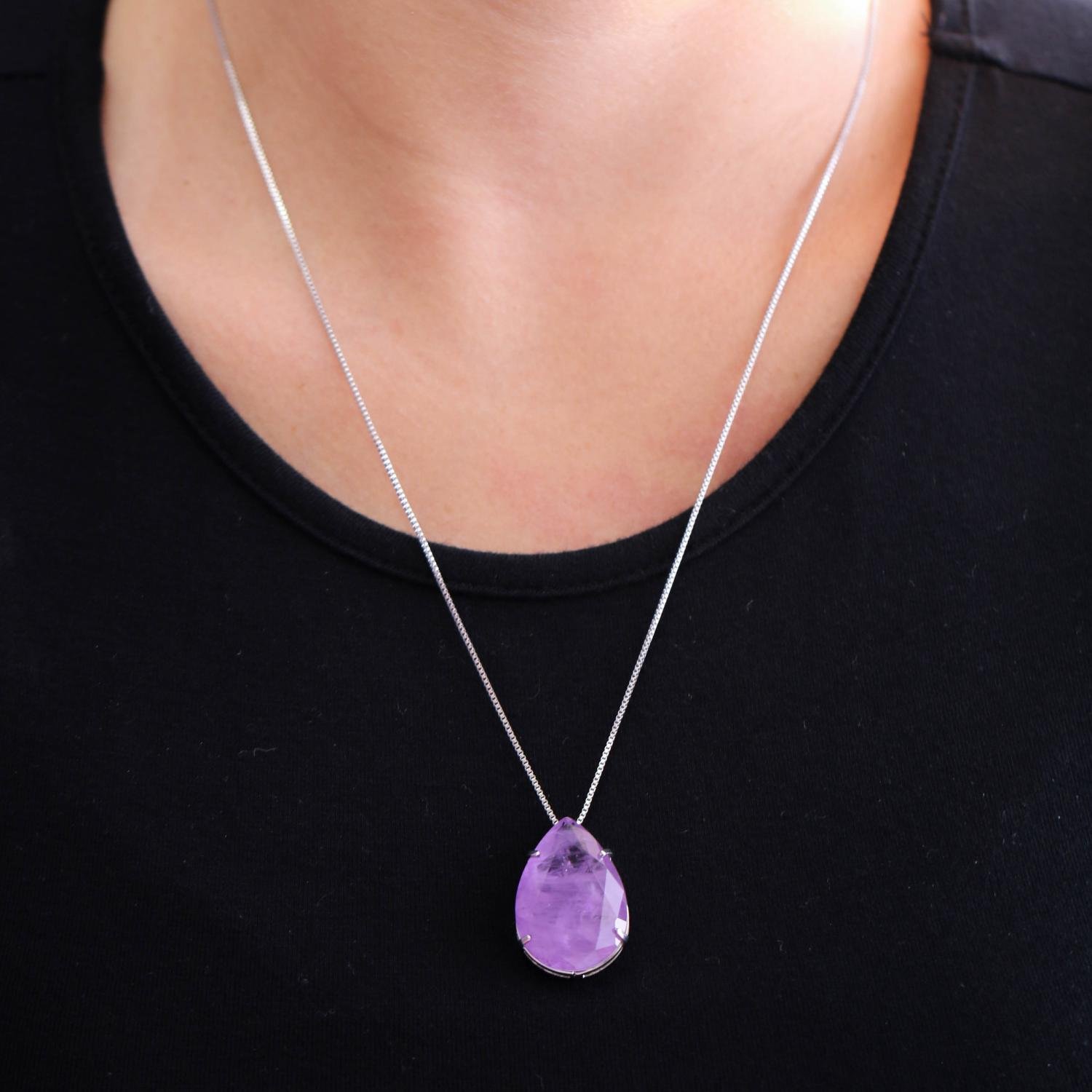 Clti-340-Rd Colar Com Pingente Cravejado De Zircônia Rosa (50cm).