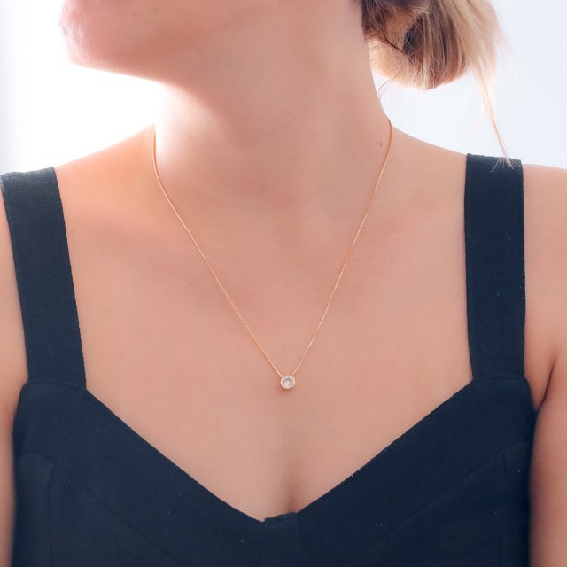 Clti-573-Fo (45cm+5cm) Colar Ponto De Luz Redondo Cristal (7mm)