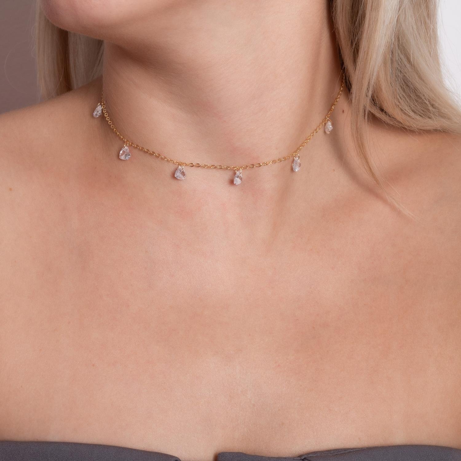 Clt-5759-Fo Choker Corações De Zircônias Cristal (30cm+10cm).
