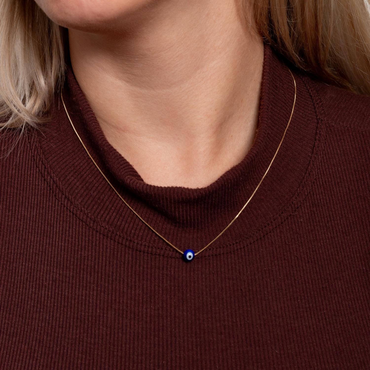 Clt-5831-Fo Colar Olho Grego Azul Escuro (40cm+5cm).