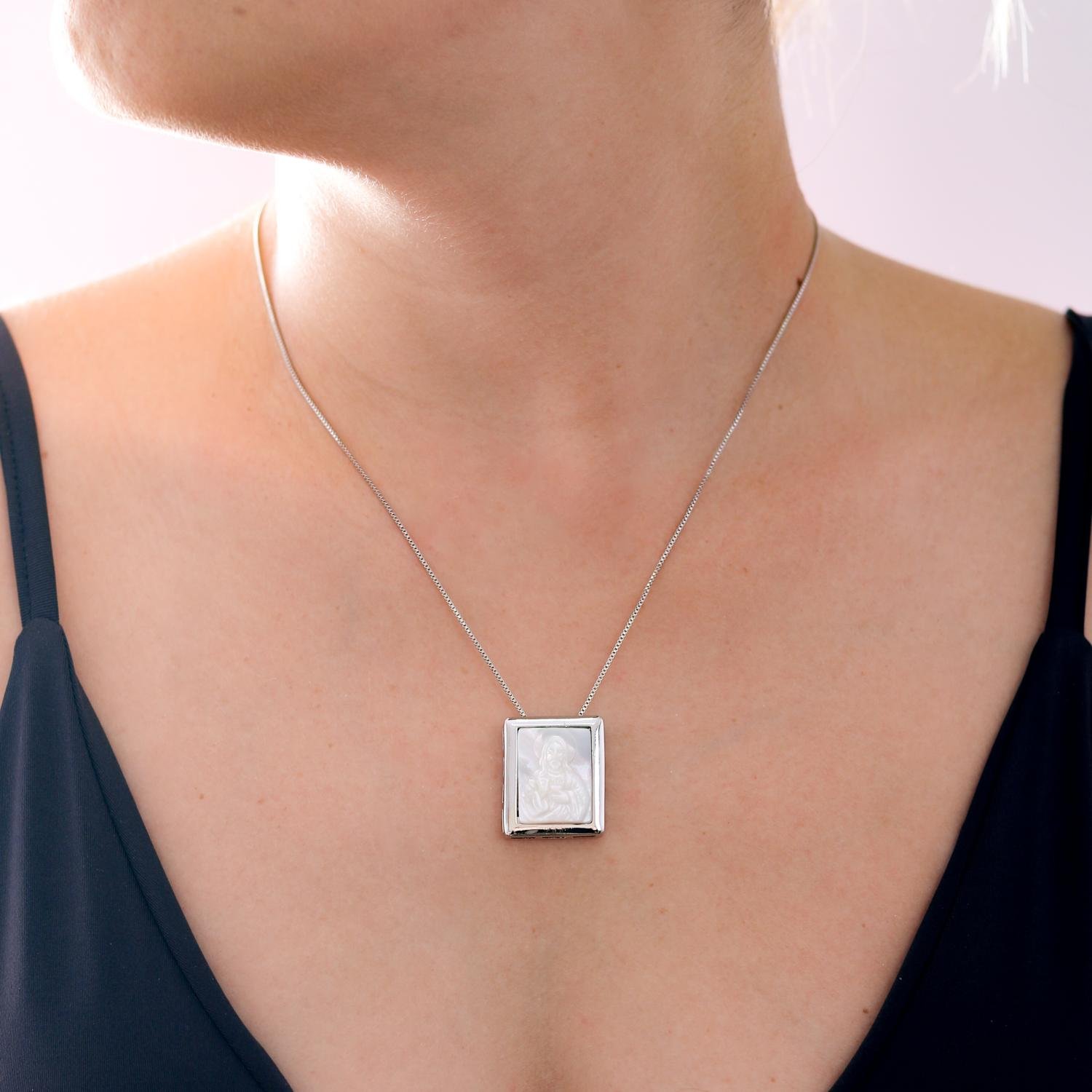 Clti-653-Rd Colar Sagrado Coração De Jesus - Ródio Branco (45cm+5cm).