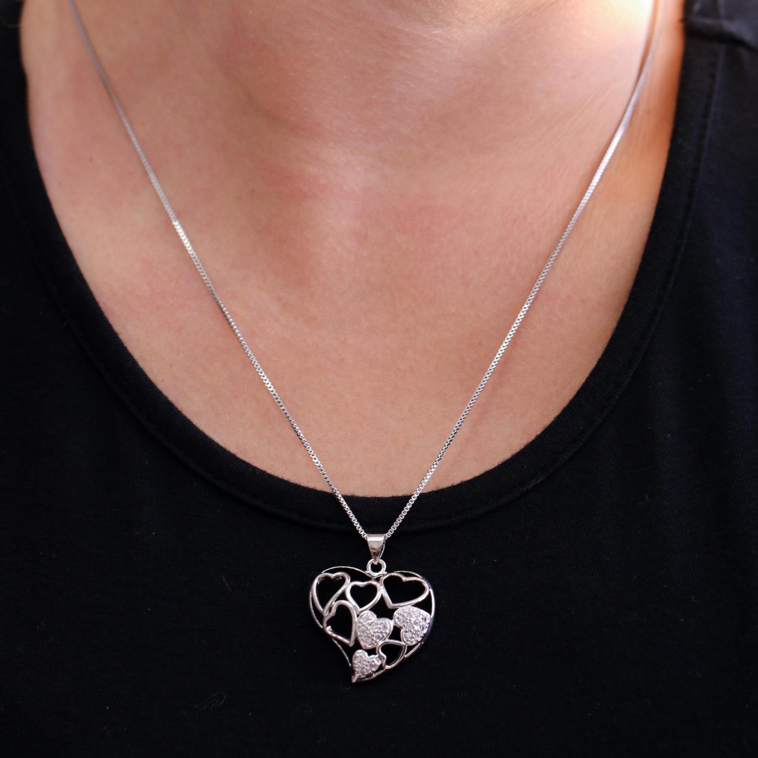 Clti-738-Pl (45cm+5cm) Colar De Corações - Platina