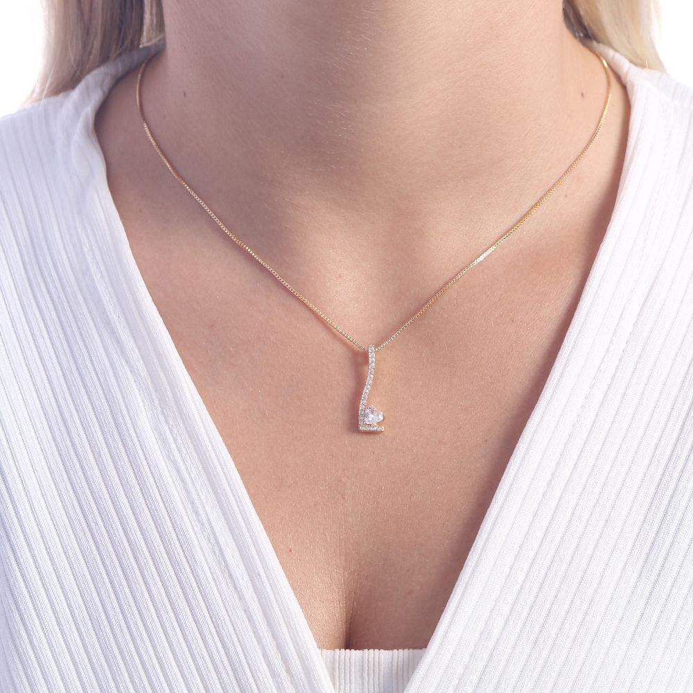 Clti-873-Fo Colar Com Pêndulo De Zircônia Em Coração