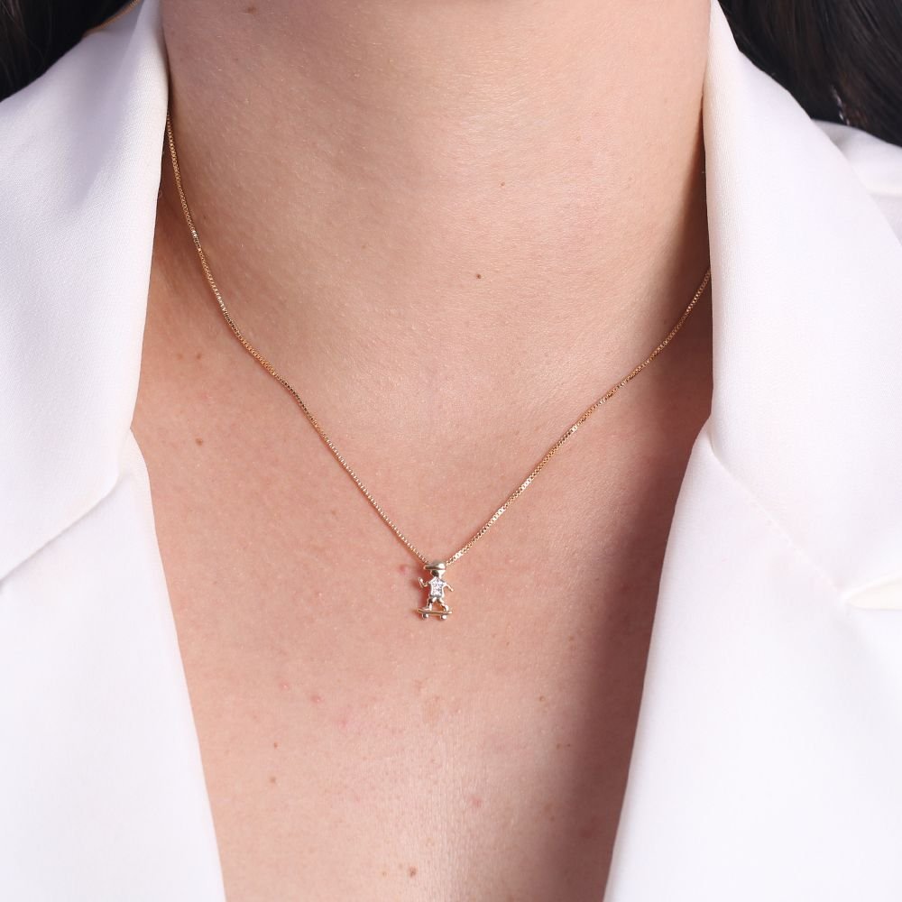 Clti-963-Fo C/Ródio Colar Menininho No Skate Cravejado