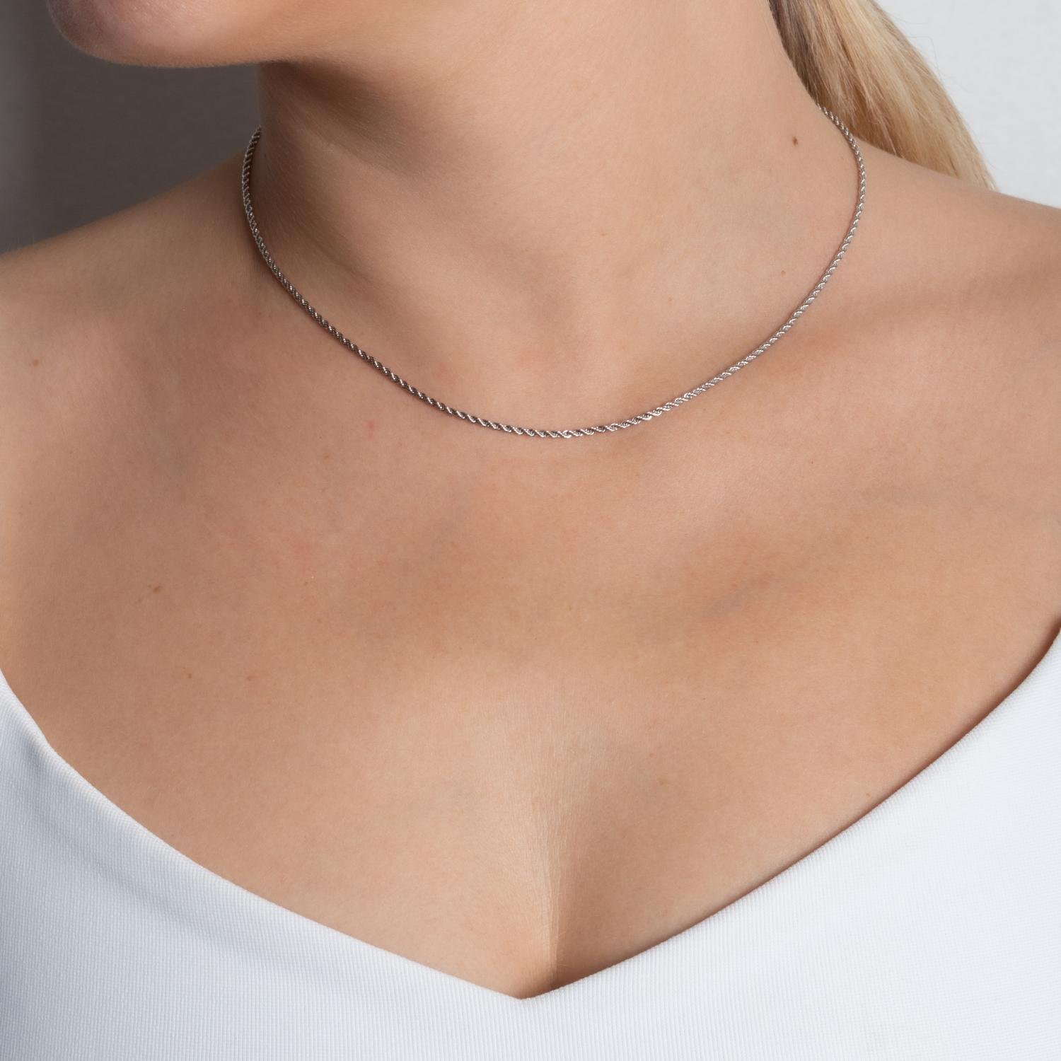 Co-168-Rd Choker Cordão Baiano - Ródio Branco (32cm+10cm).