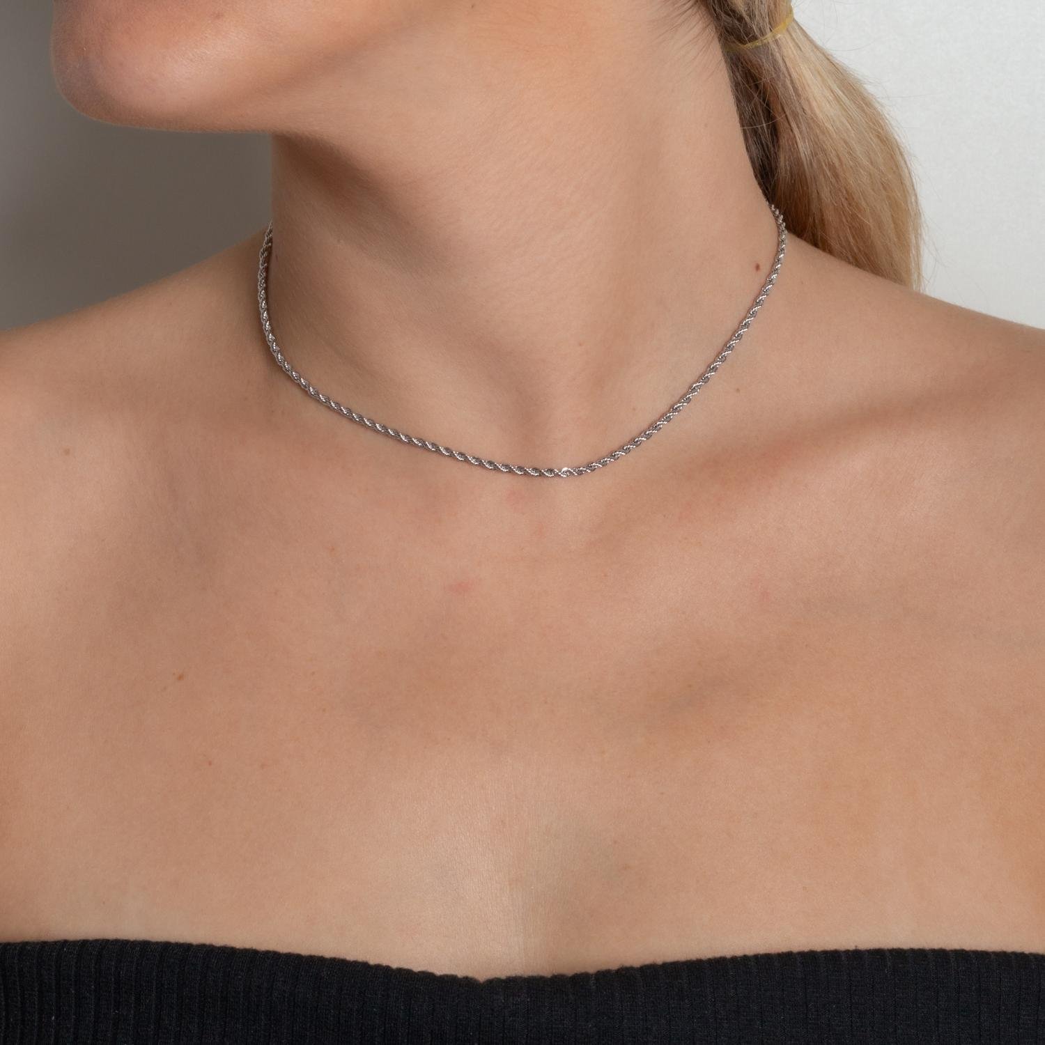 Co-169-Rd Choker Cordão Baiano - Ródio Branco (32cm).