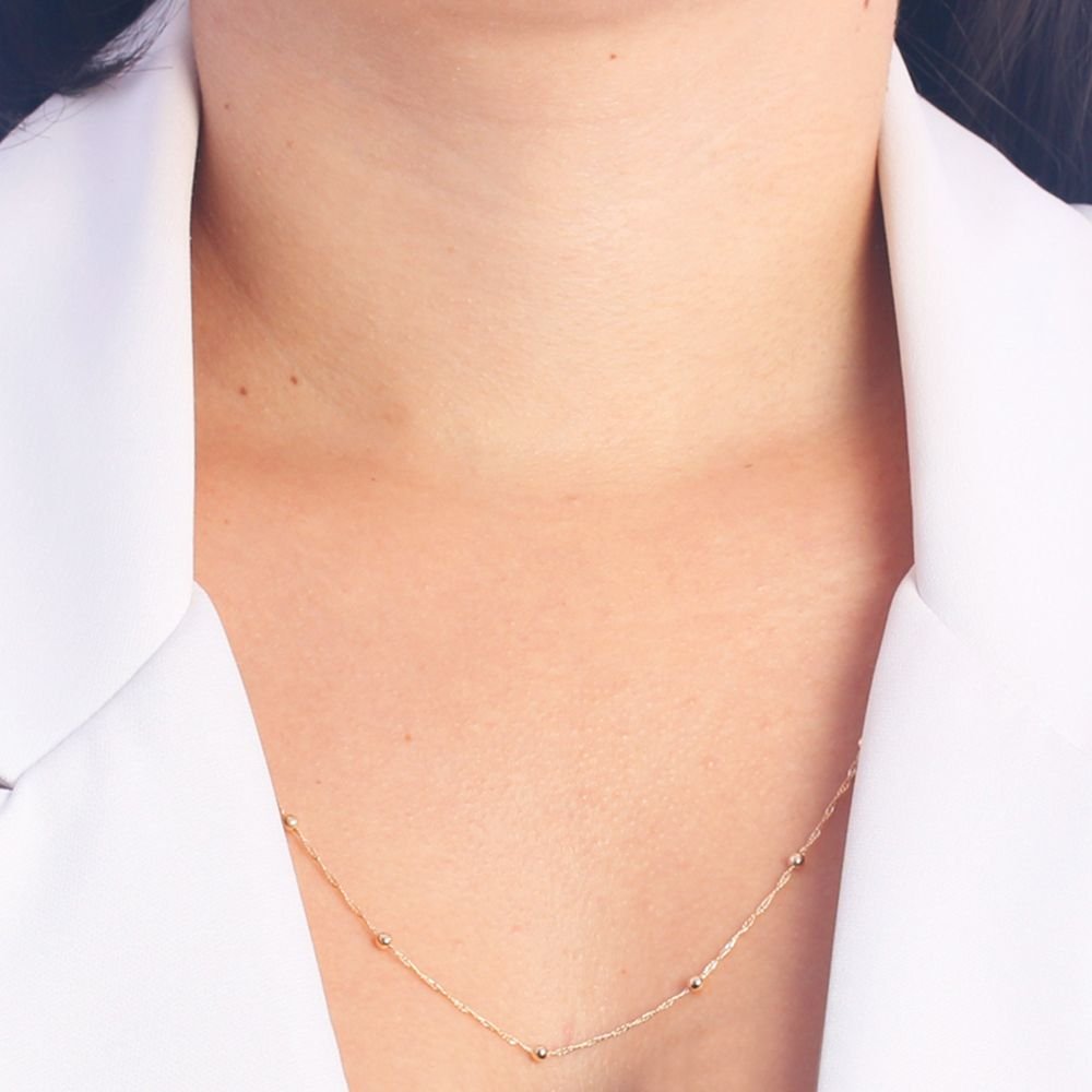 Co-179-Fo (60cm+5cm) Colar Longo De Bolinhas