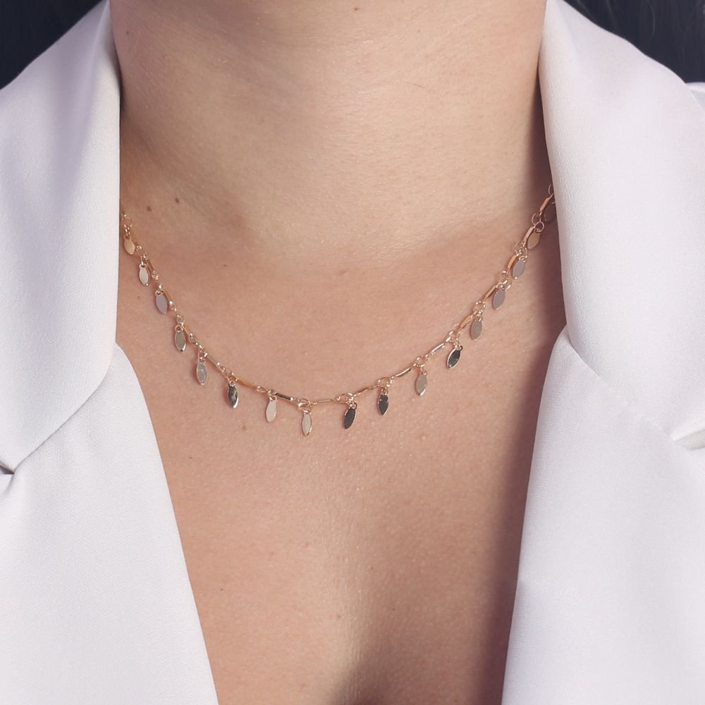 Co-195-Fo (45cm+10cm) Colar De Folhinhas