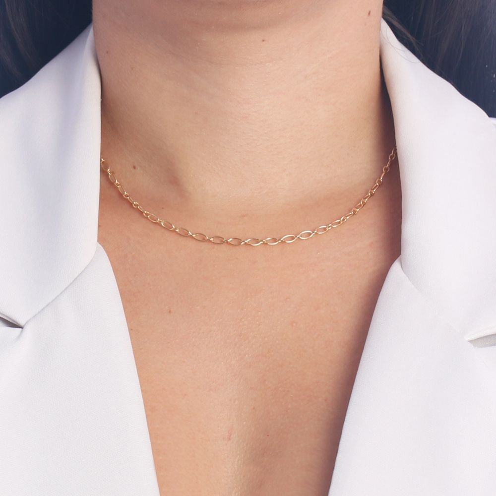 Co-196-Fo (50cm+5cm) Colar Longo De Mini Elos