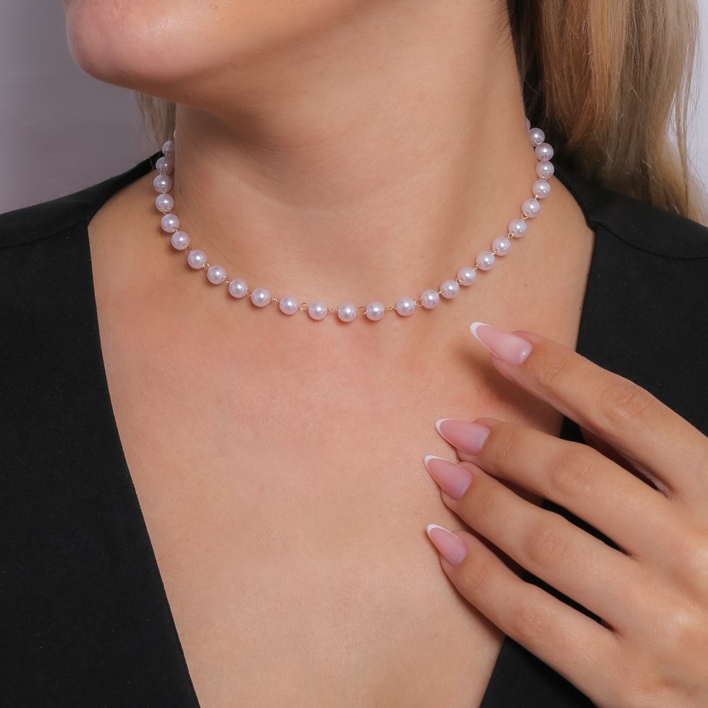 Co-201-Fo (32cm+10cm) Choker De Pérolas (6mm)